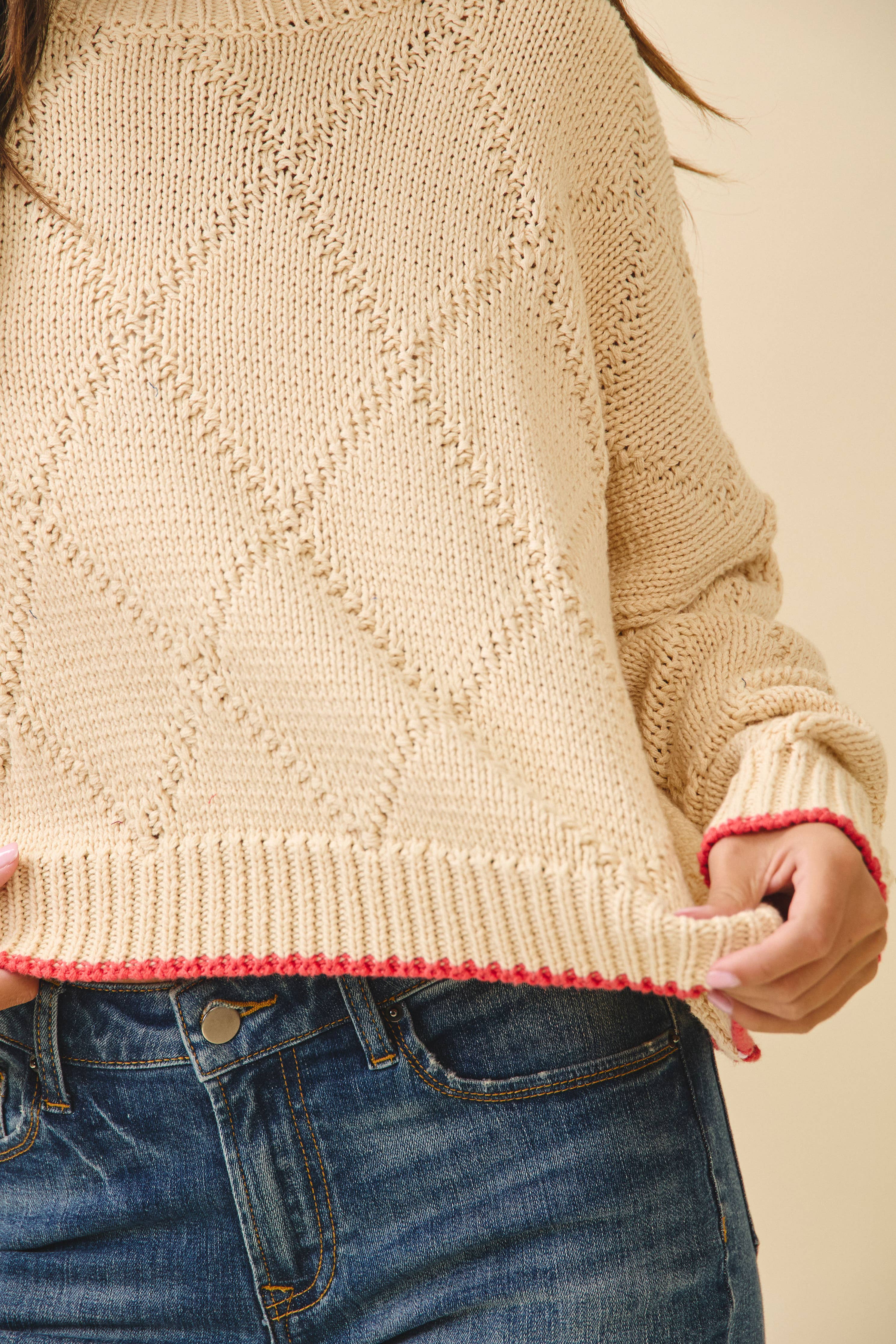 Oat Diamond Knit Pullover Sweater