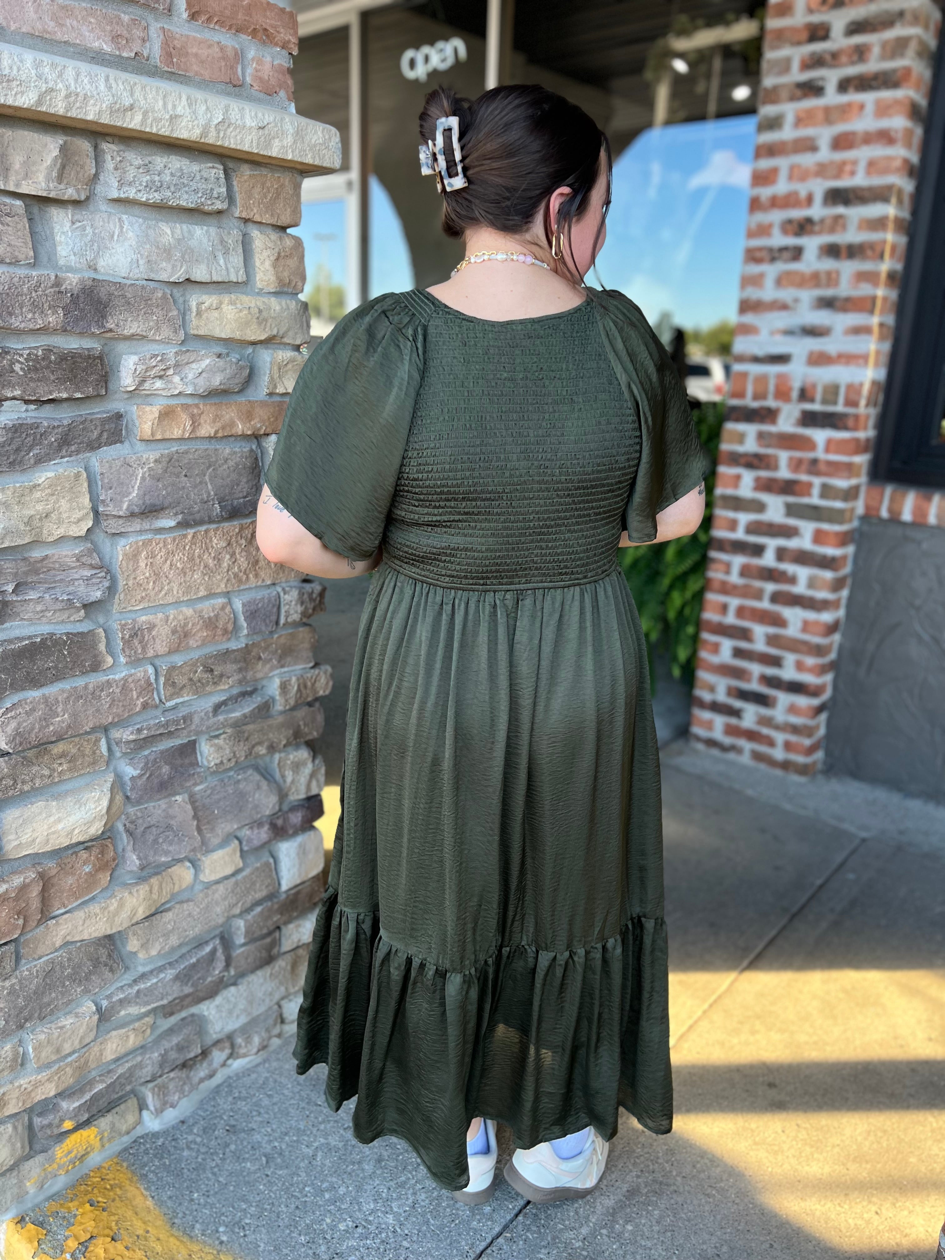 Olive Satin Midi Dress - FINAL SALE