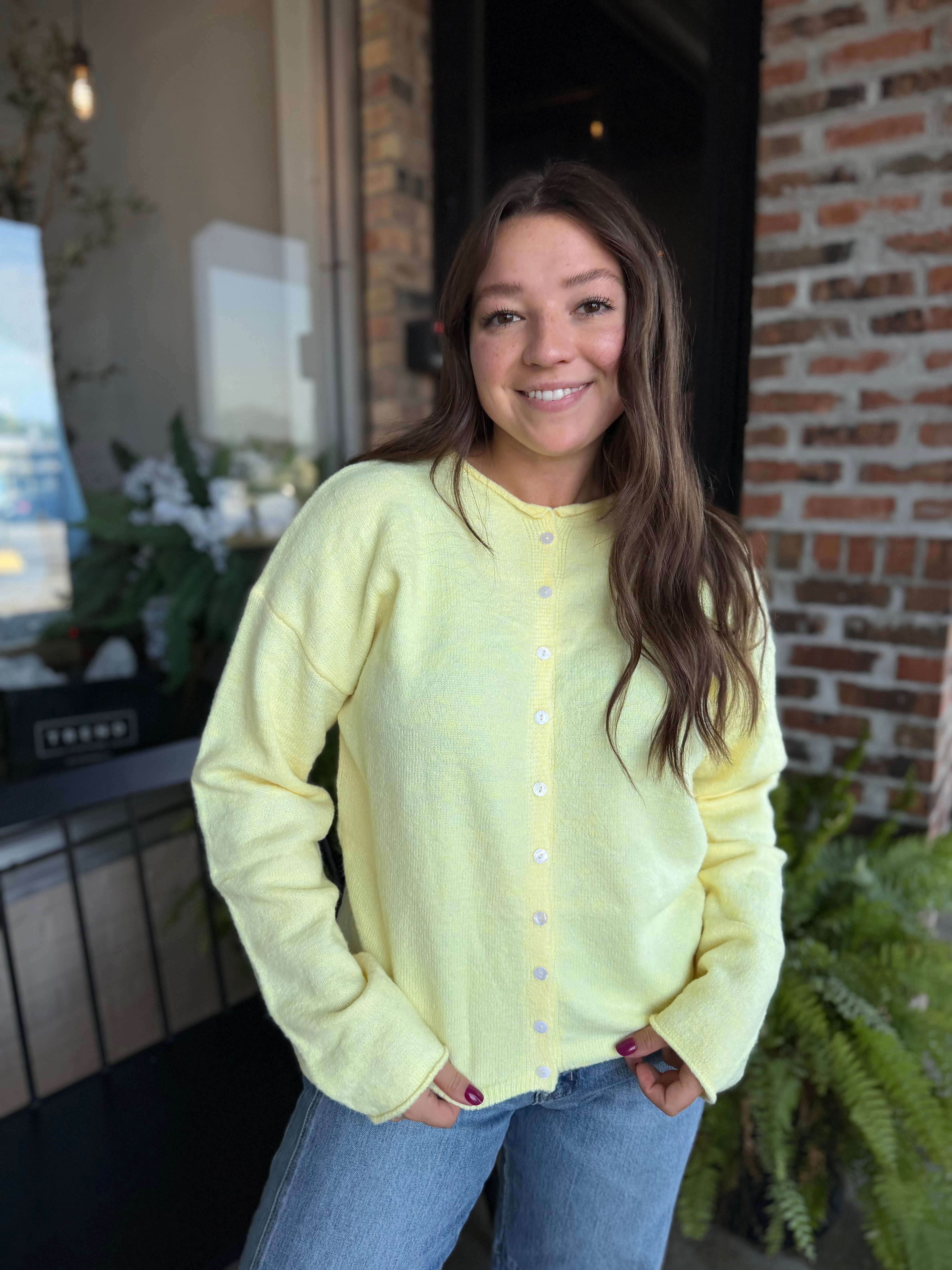 Yellow Button Down Cardigan Top