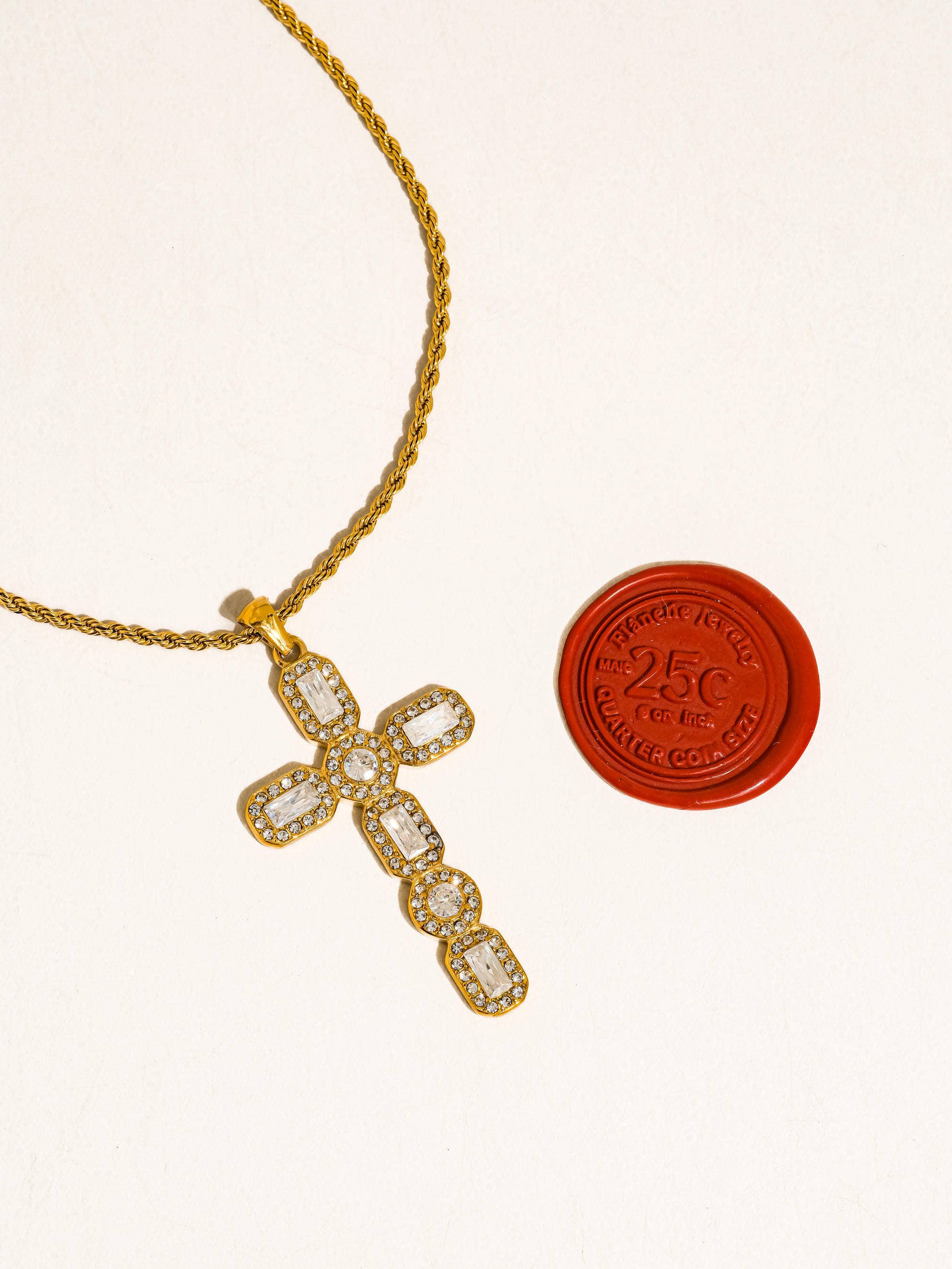 Belrose 18K Gold Non-Tarnish CZ Cross Necklace