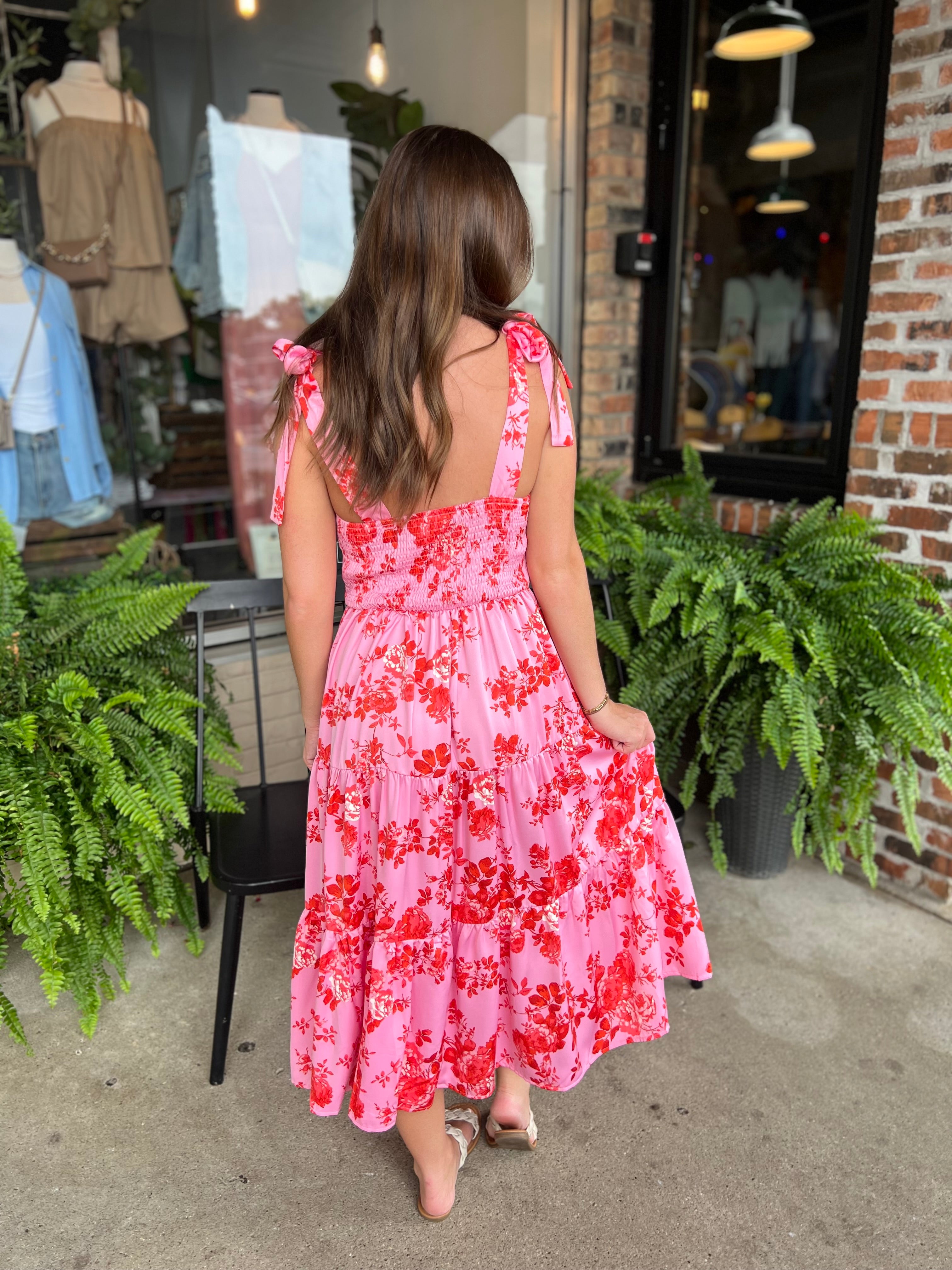 Pink Tiered Floral Dress