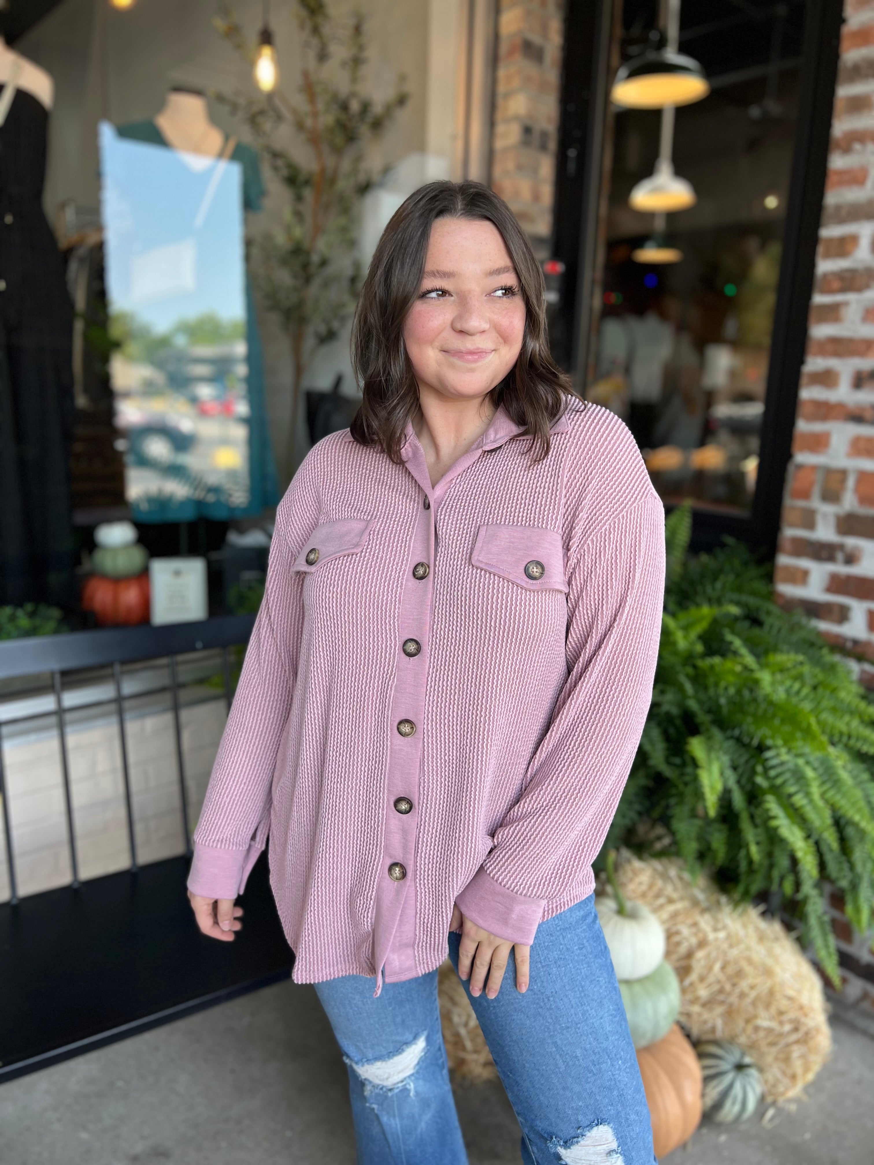 Mauve Rib Long Sleeve Jacket