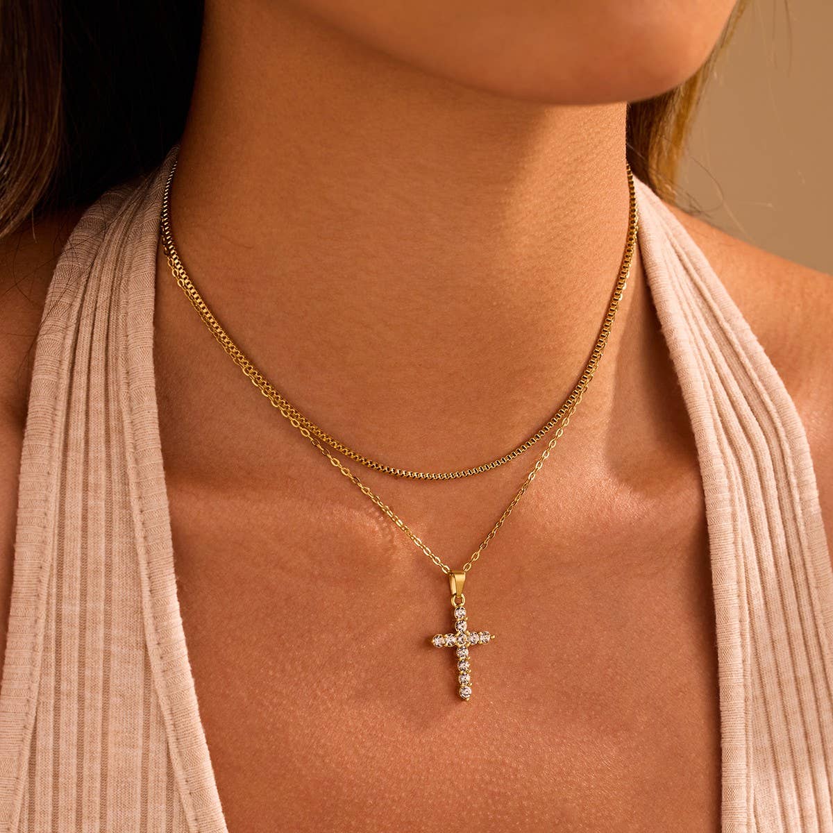 18K Layered Cross Necklace