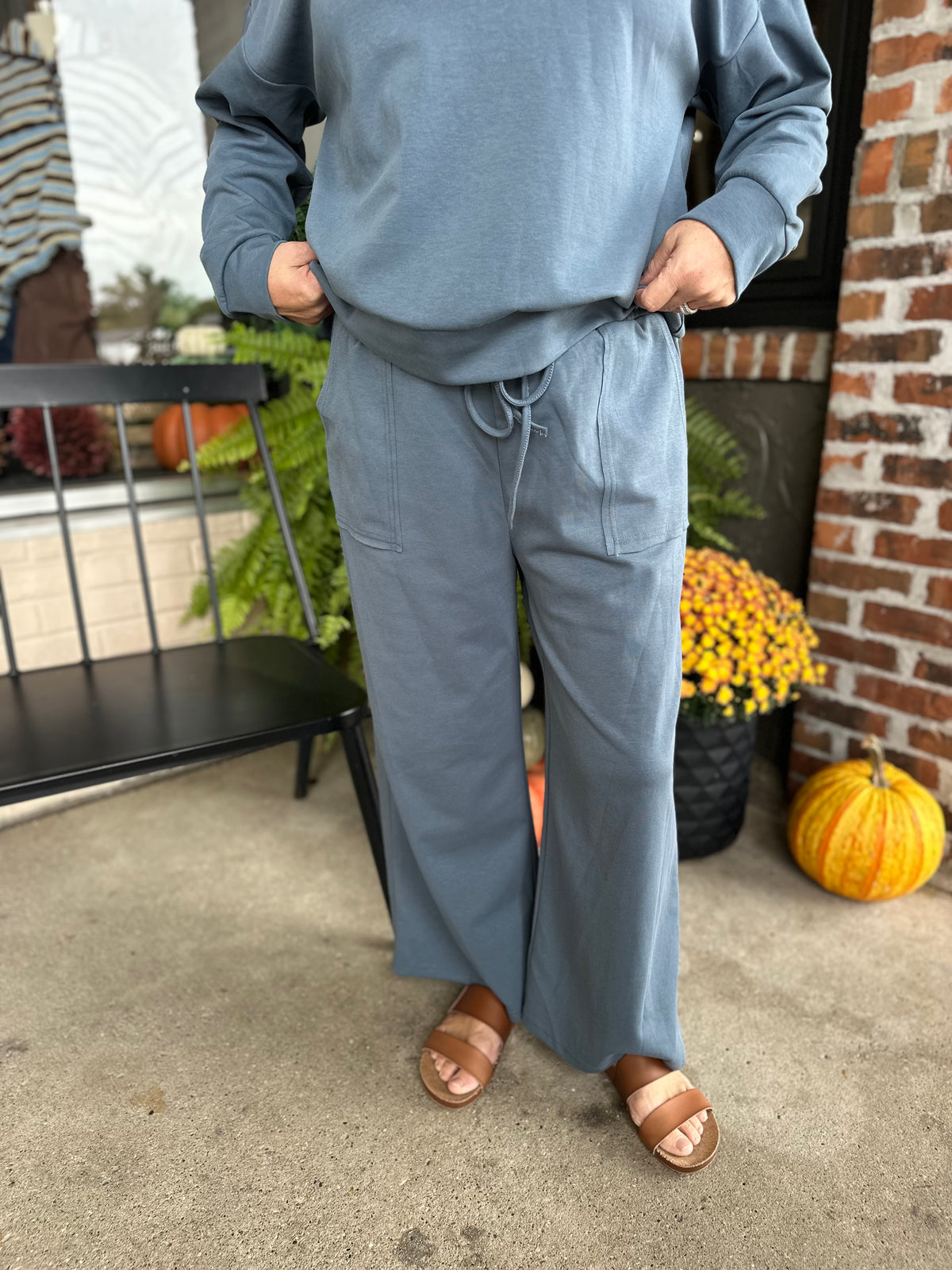 Blue Scuba Wide Leg Pants
