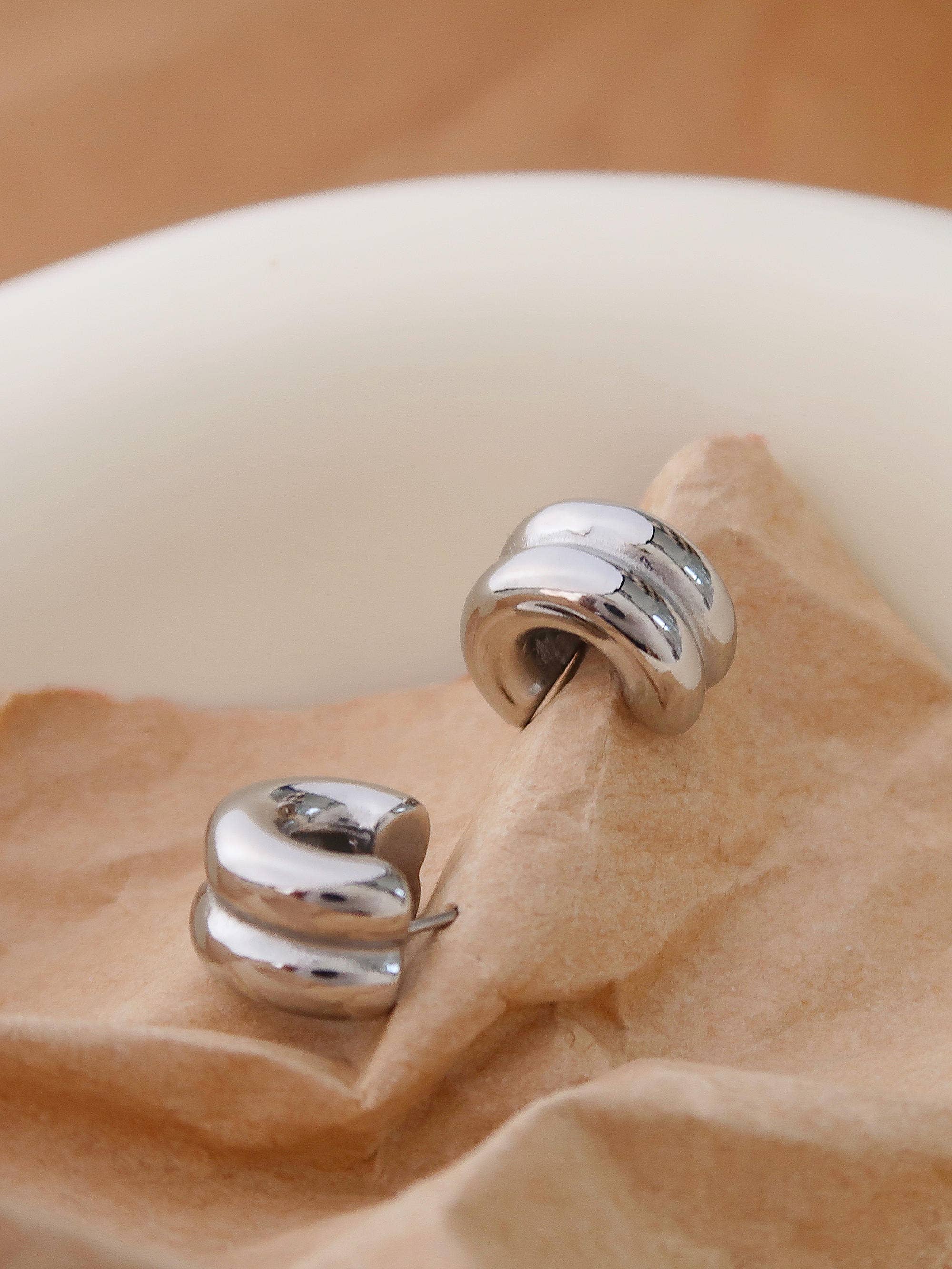 Silver Non-Tarnish Double C-Hoop Earring