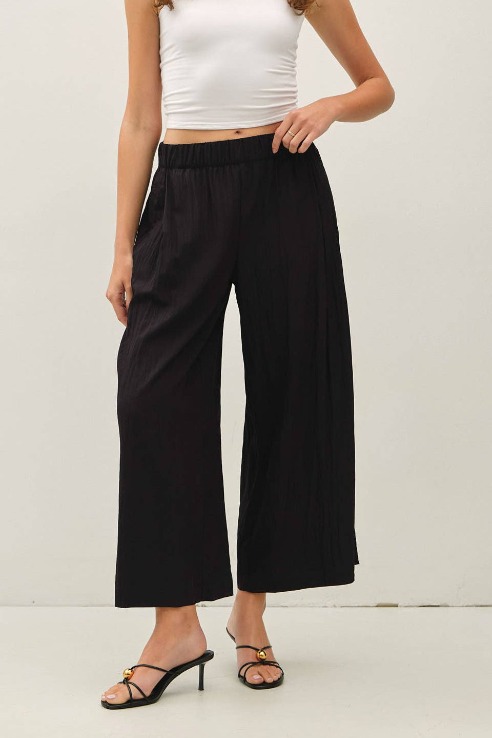 Black Crinkled Wide Leg Pants