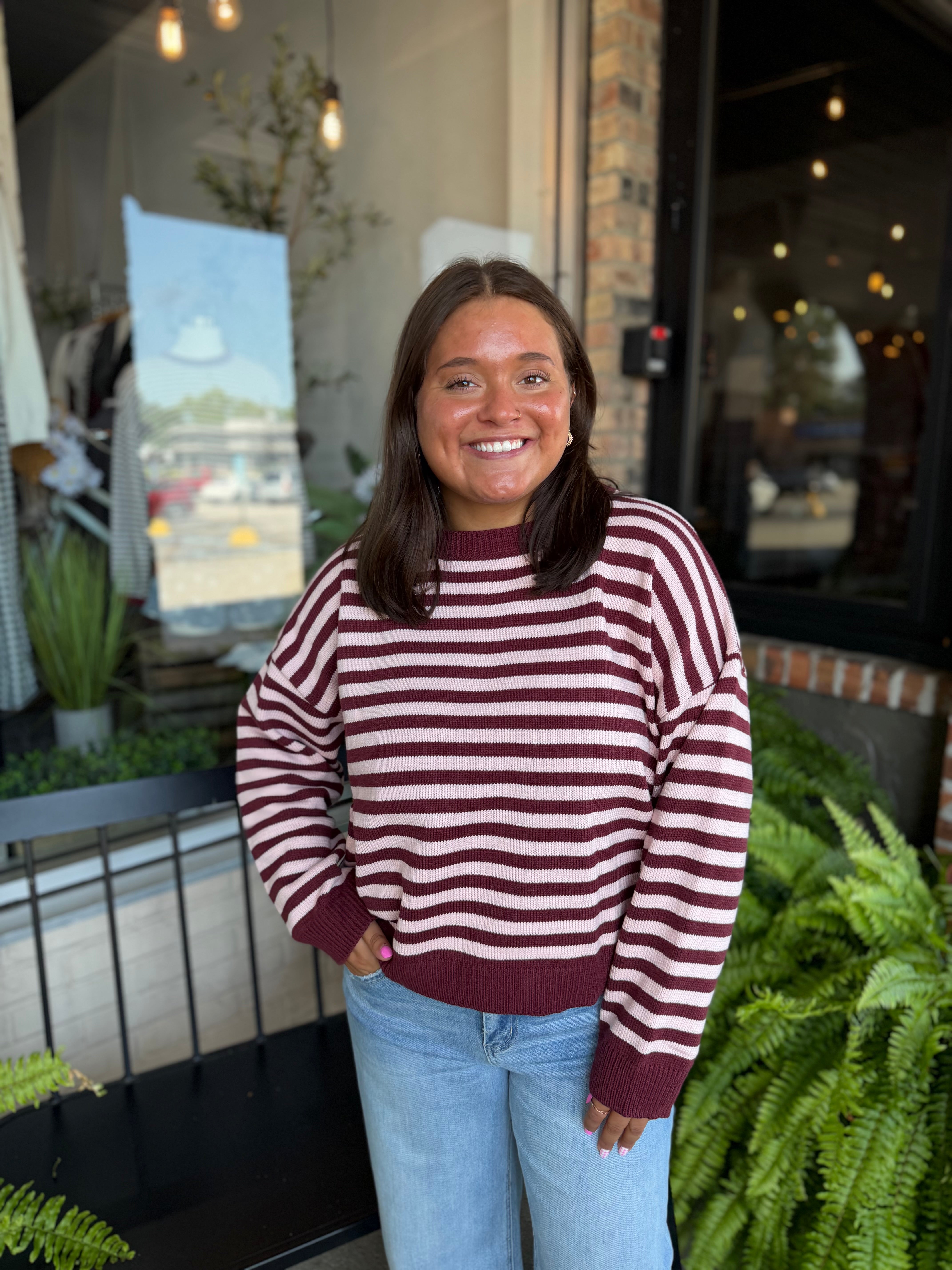 Burgundy Striped Sweater