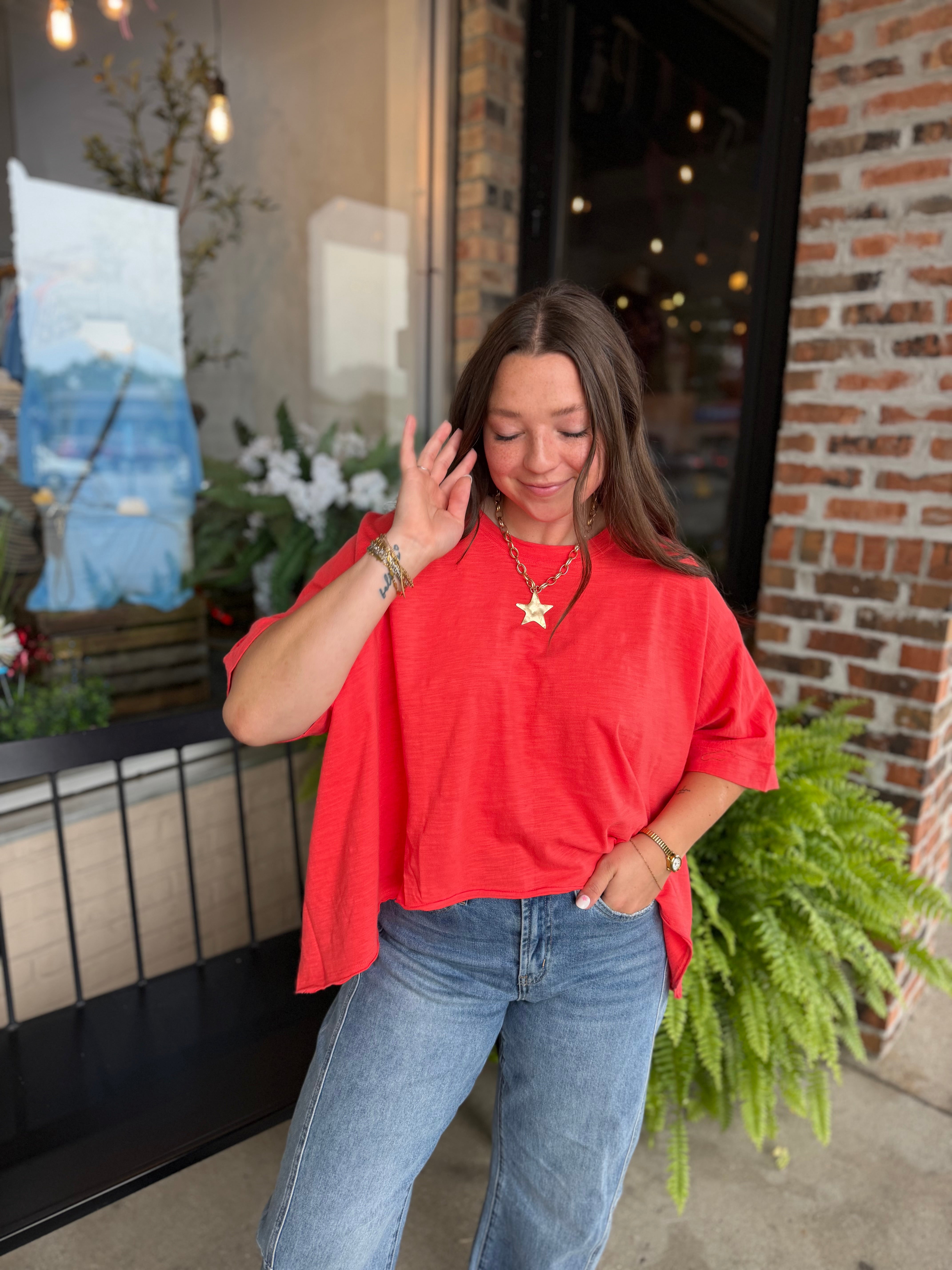Red Mineral Wash Knit T-Shirt