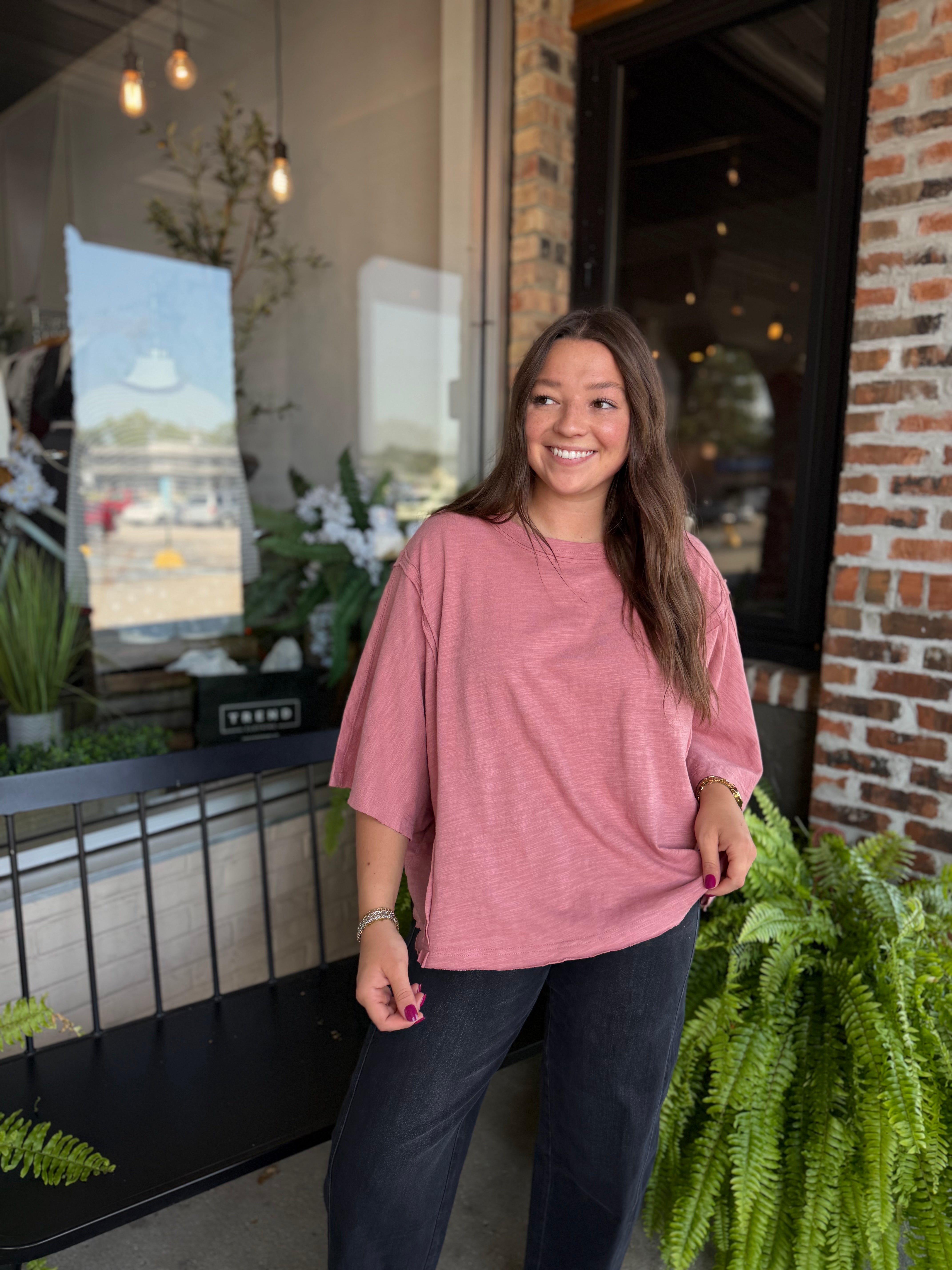 Mauve Cotton Raw Edge Oversized Tee