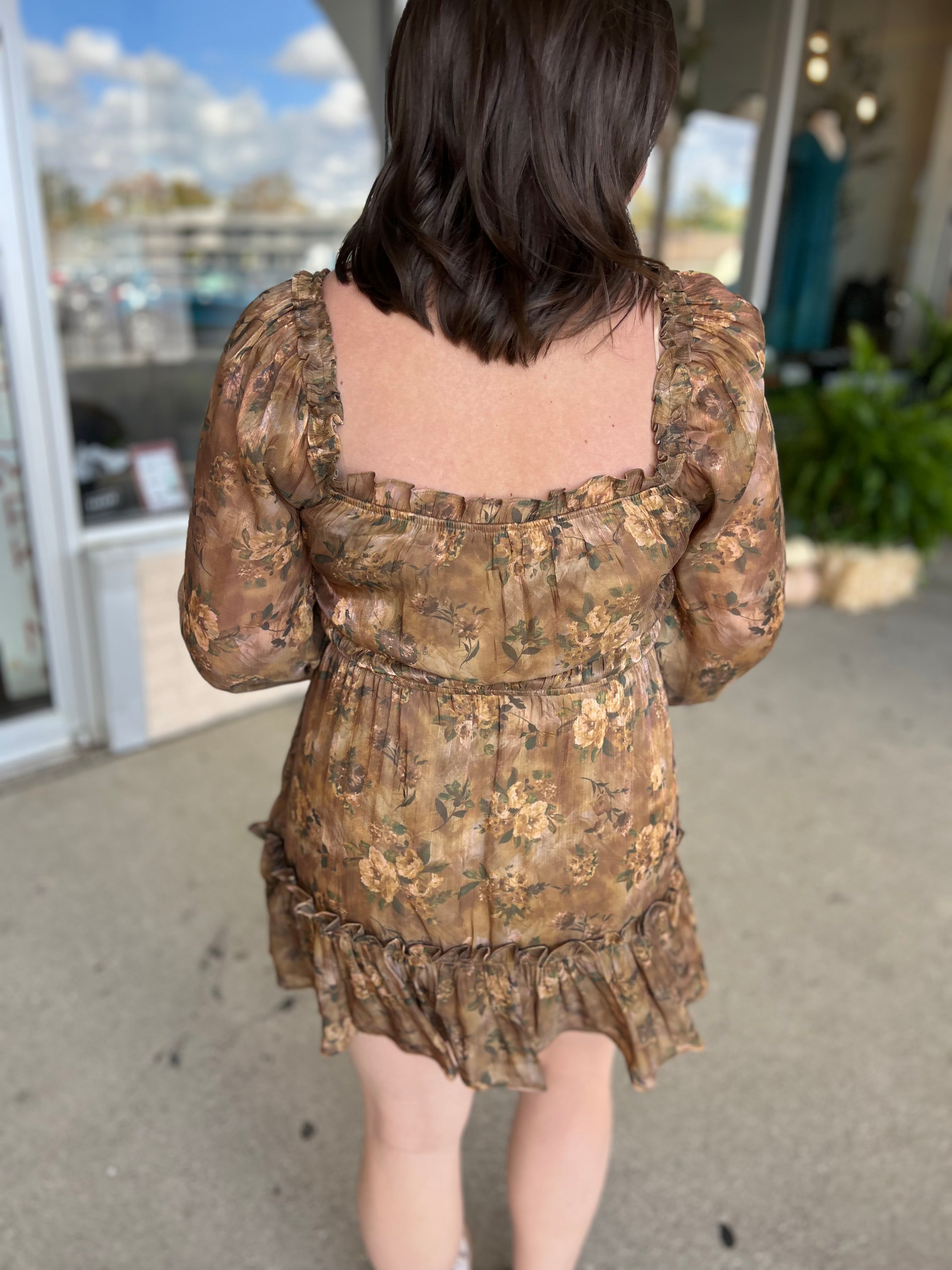 Brown Floral Long Sleeve Mini Dress - FINAL SALE