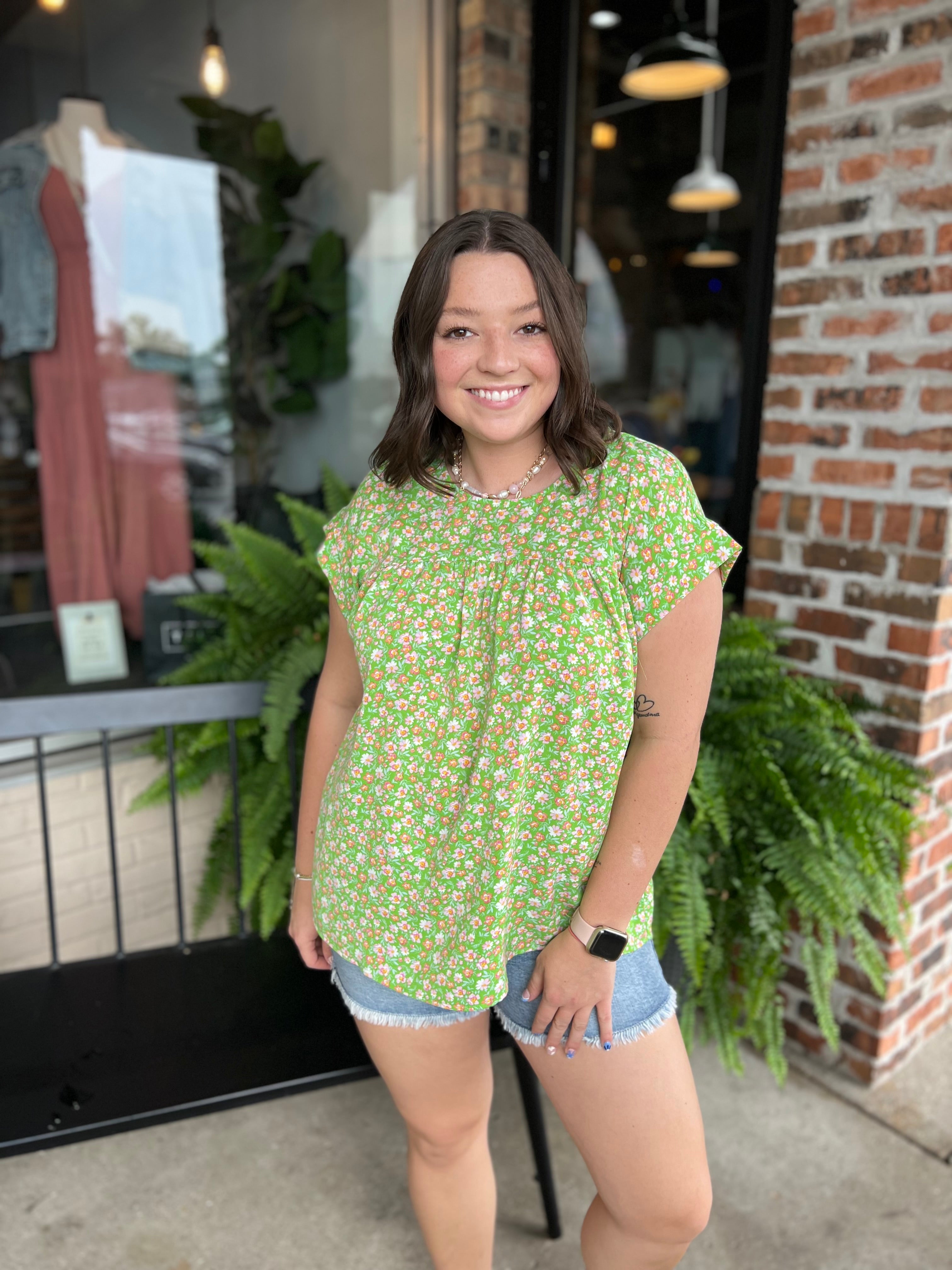 Green Ditsy Floral Top - FINAL SALE