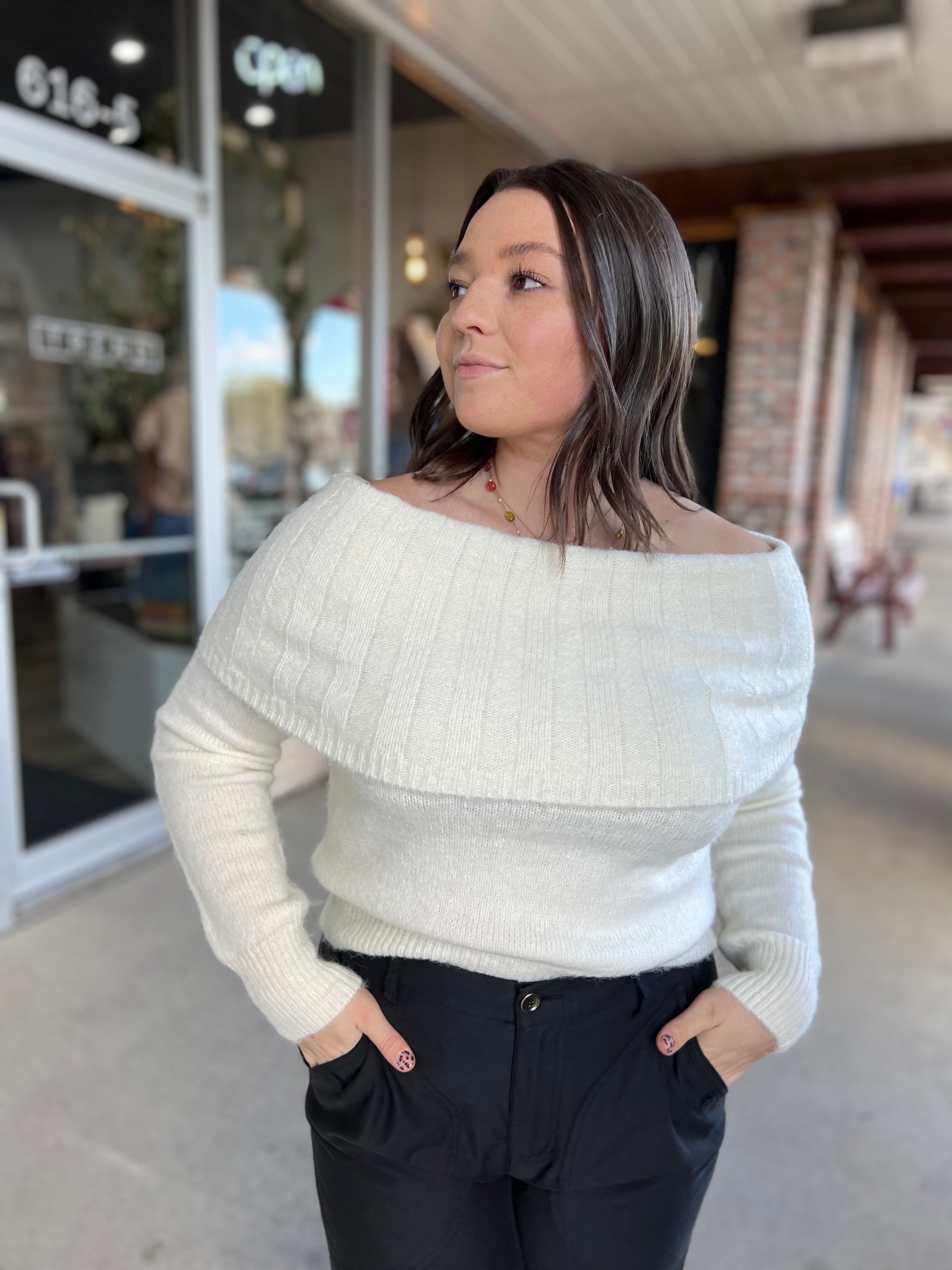 Cream Off the Shoulder Sweater