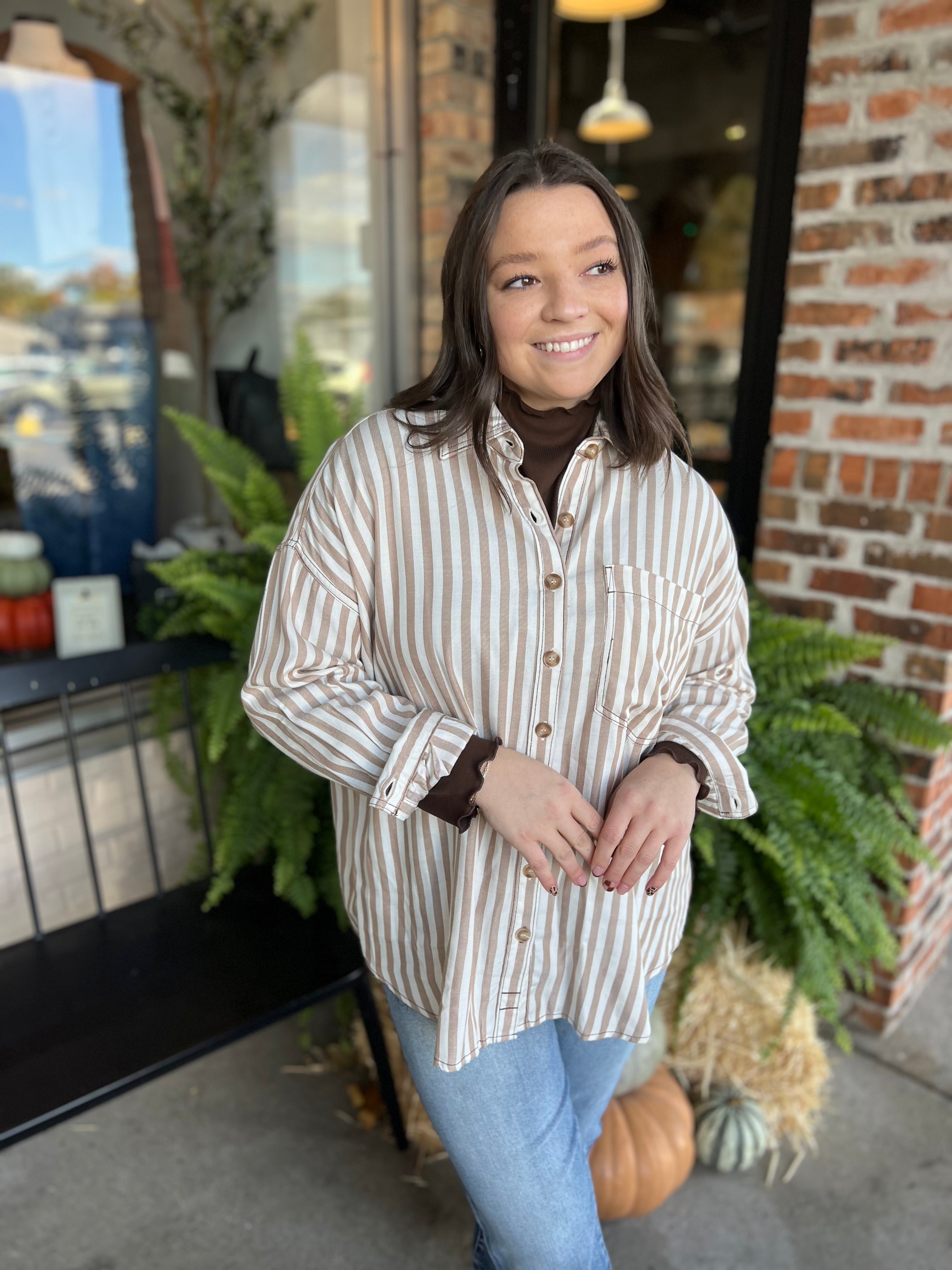 Khaki Stripe Collared Shirt