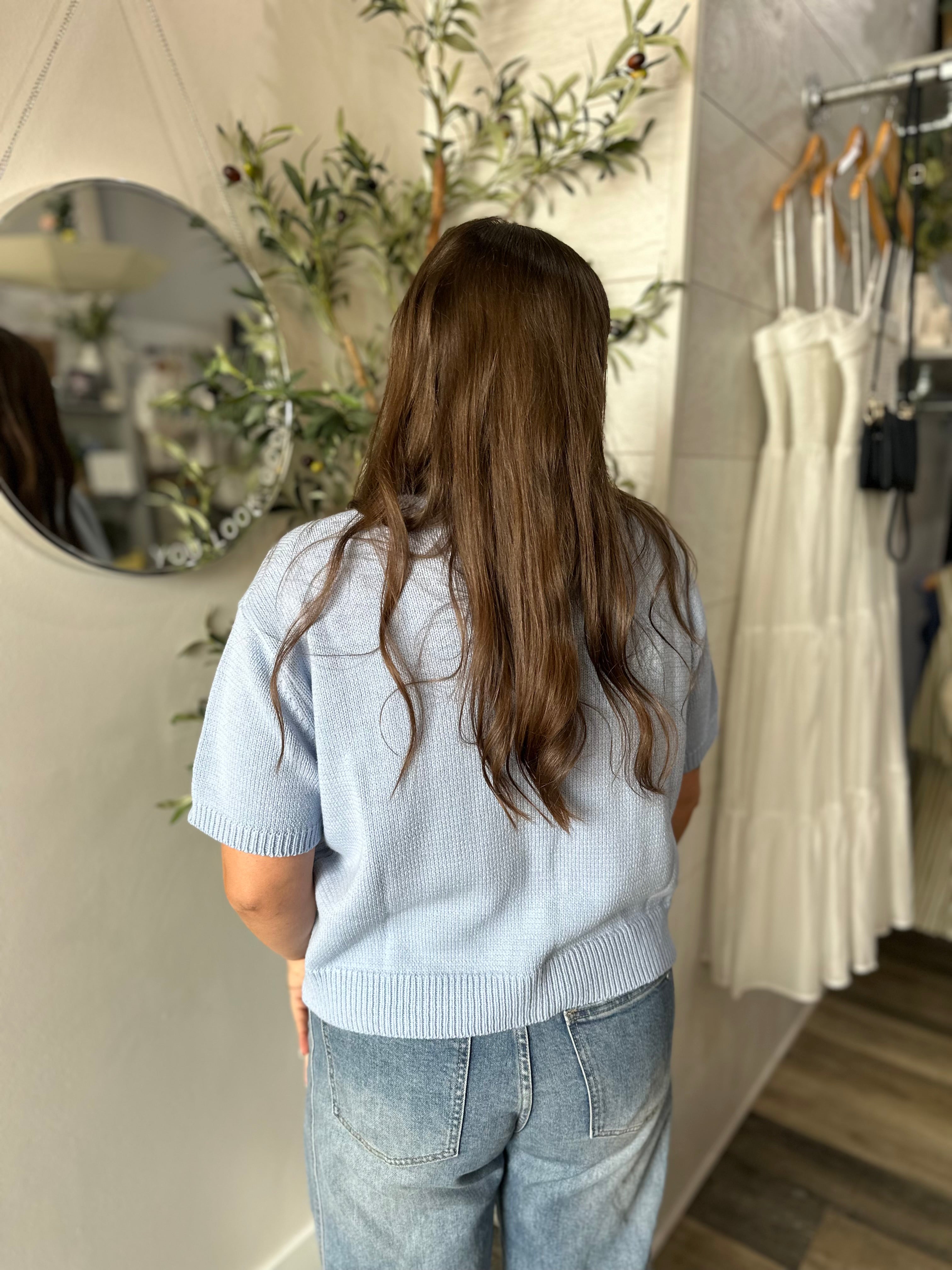 Blue Short Sleeve Sweater Cardi