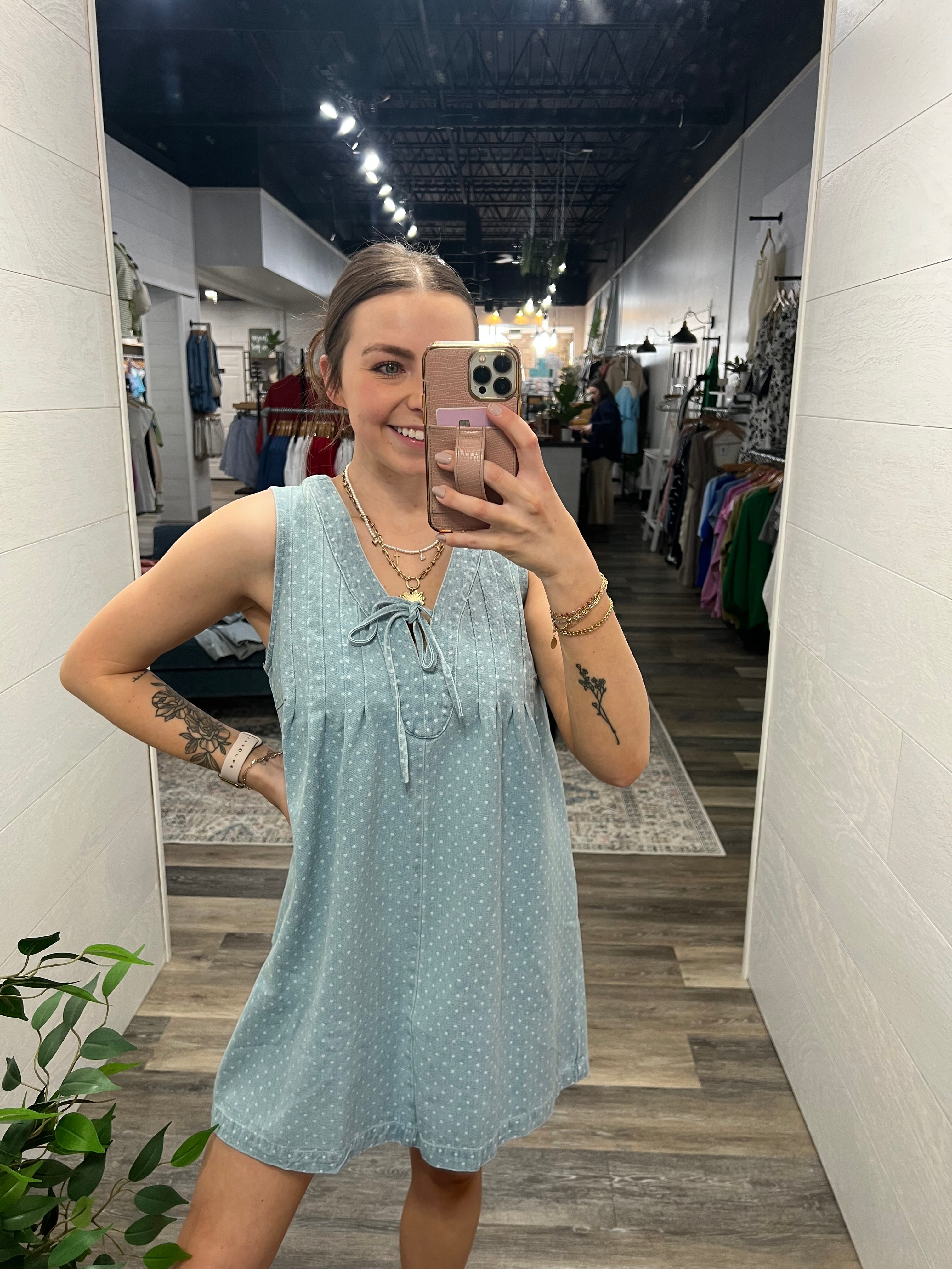 Sleeveless V-Neck Denim Dress