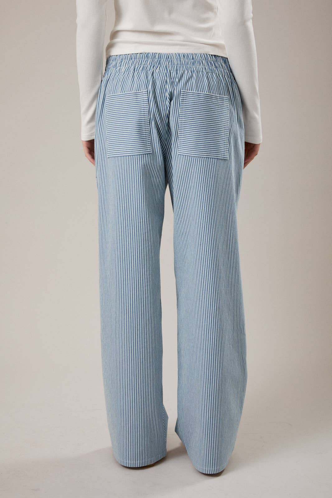 Blue Stripe Elastic Waist Pants