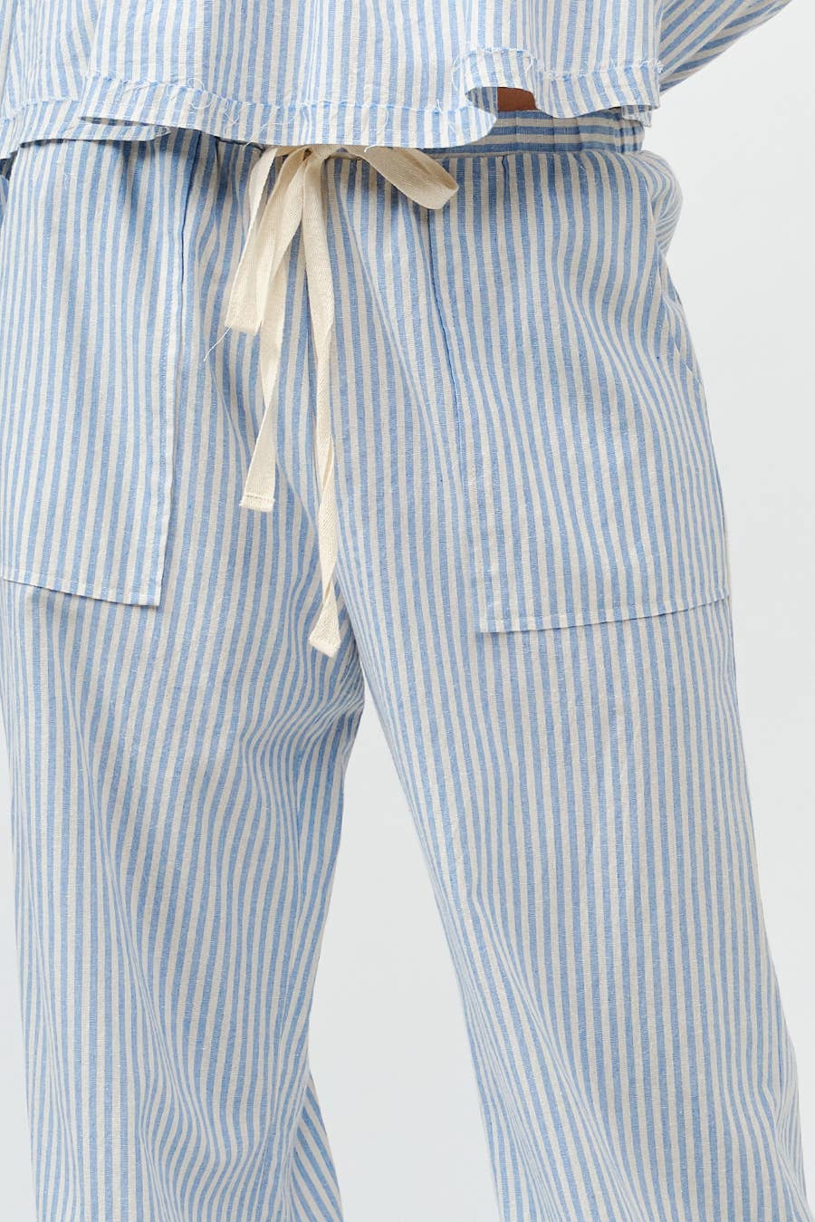 Blue Striped Wide Linen Pants
