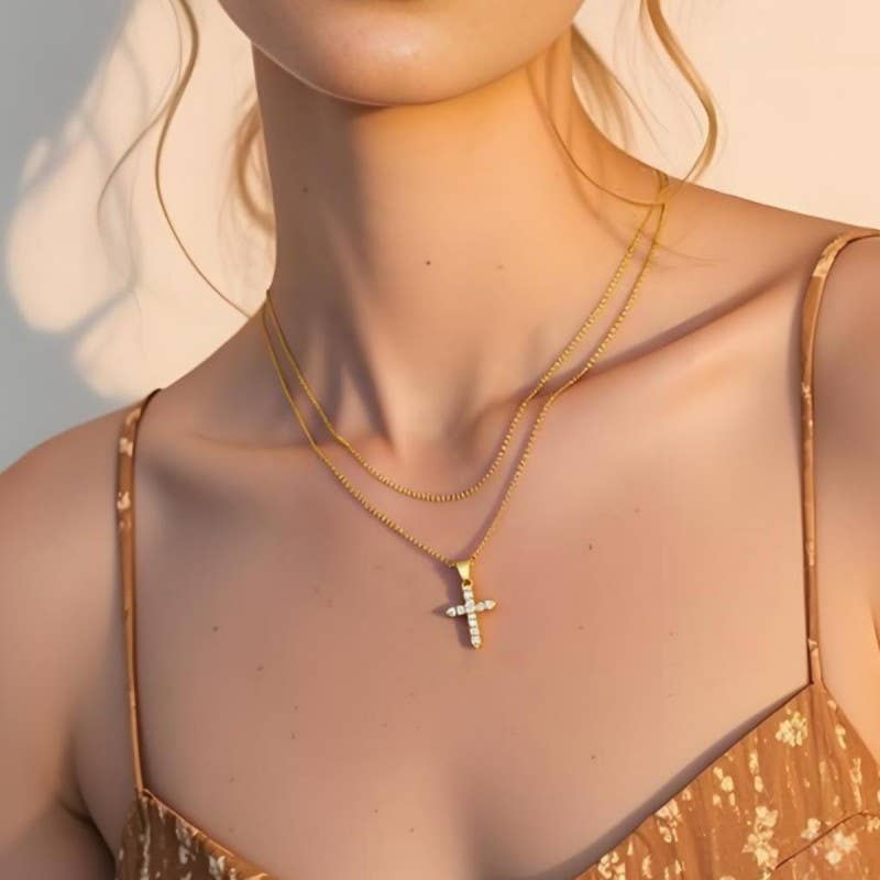 18K Layered Cross Necklace