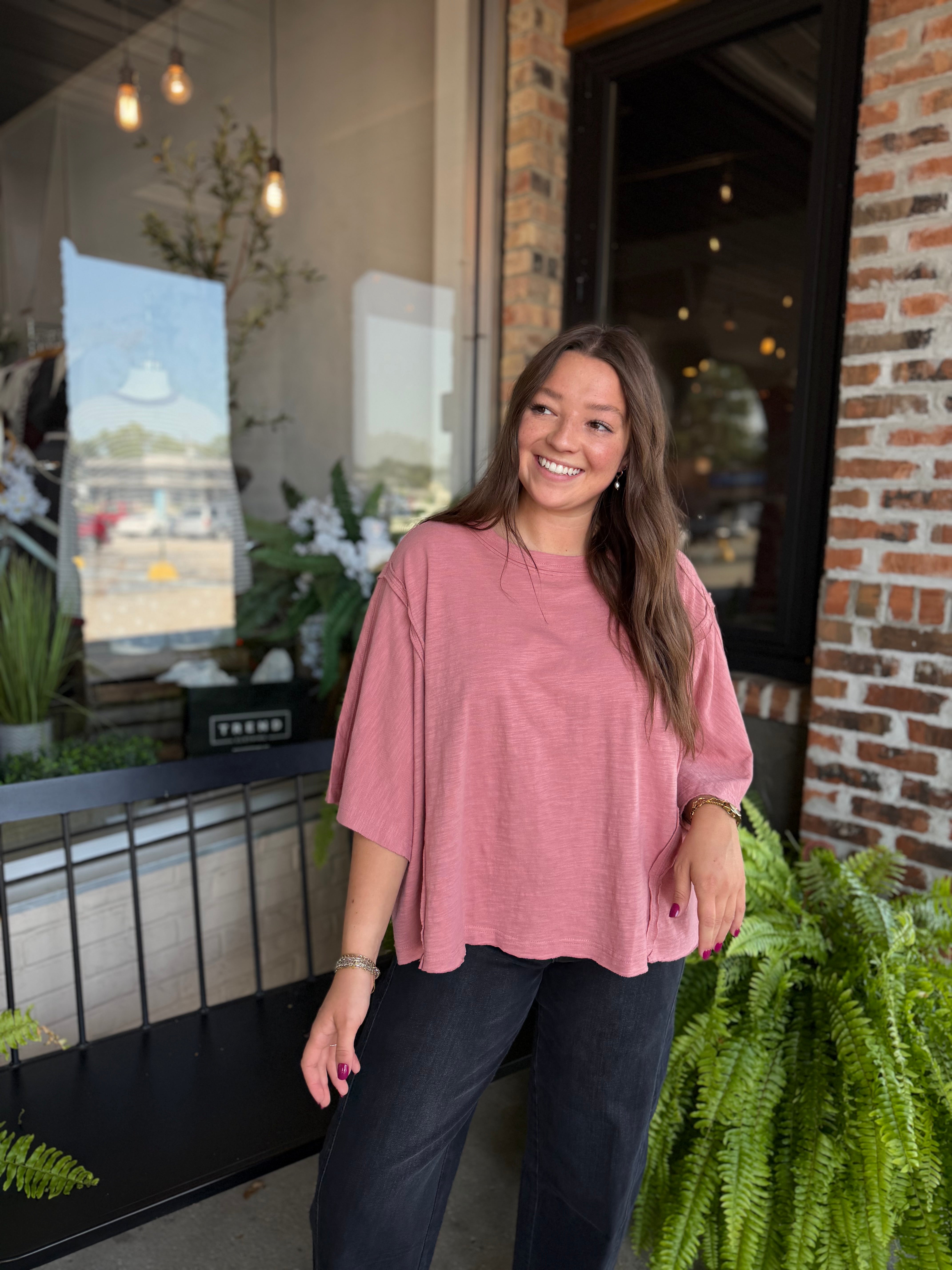 Mauve Cotton Raw Edge Oversized Tee