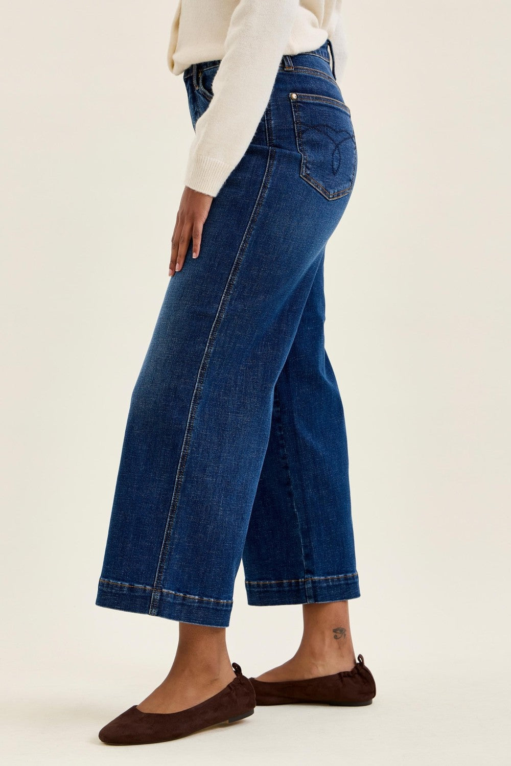 High Waist Deep Indigo Wide Leg Jeans