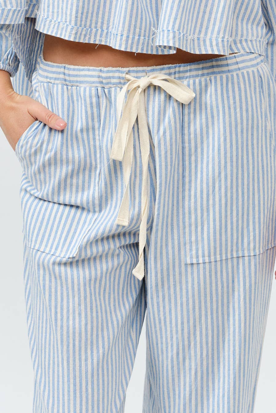 Blue Striped Wide Linen Pants