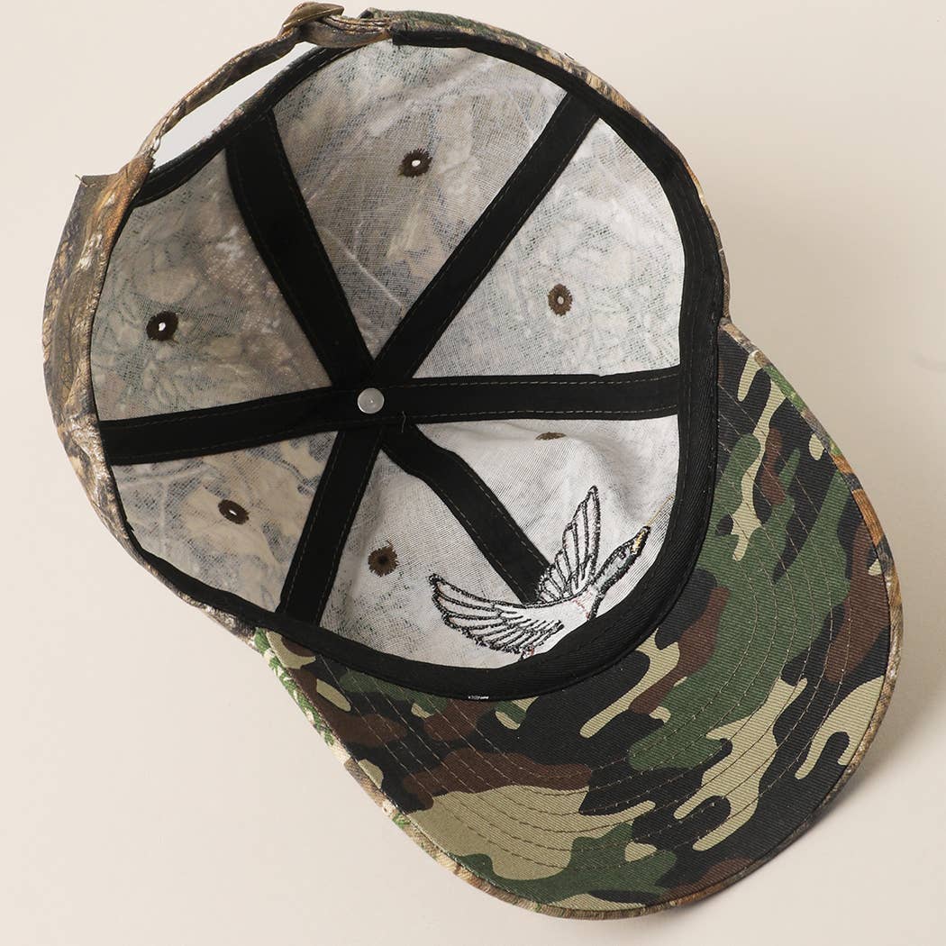 Flying Mallard Embroidered Cap with Leaf Print
