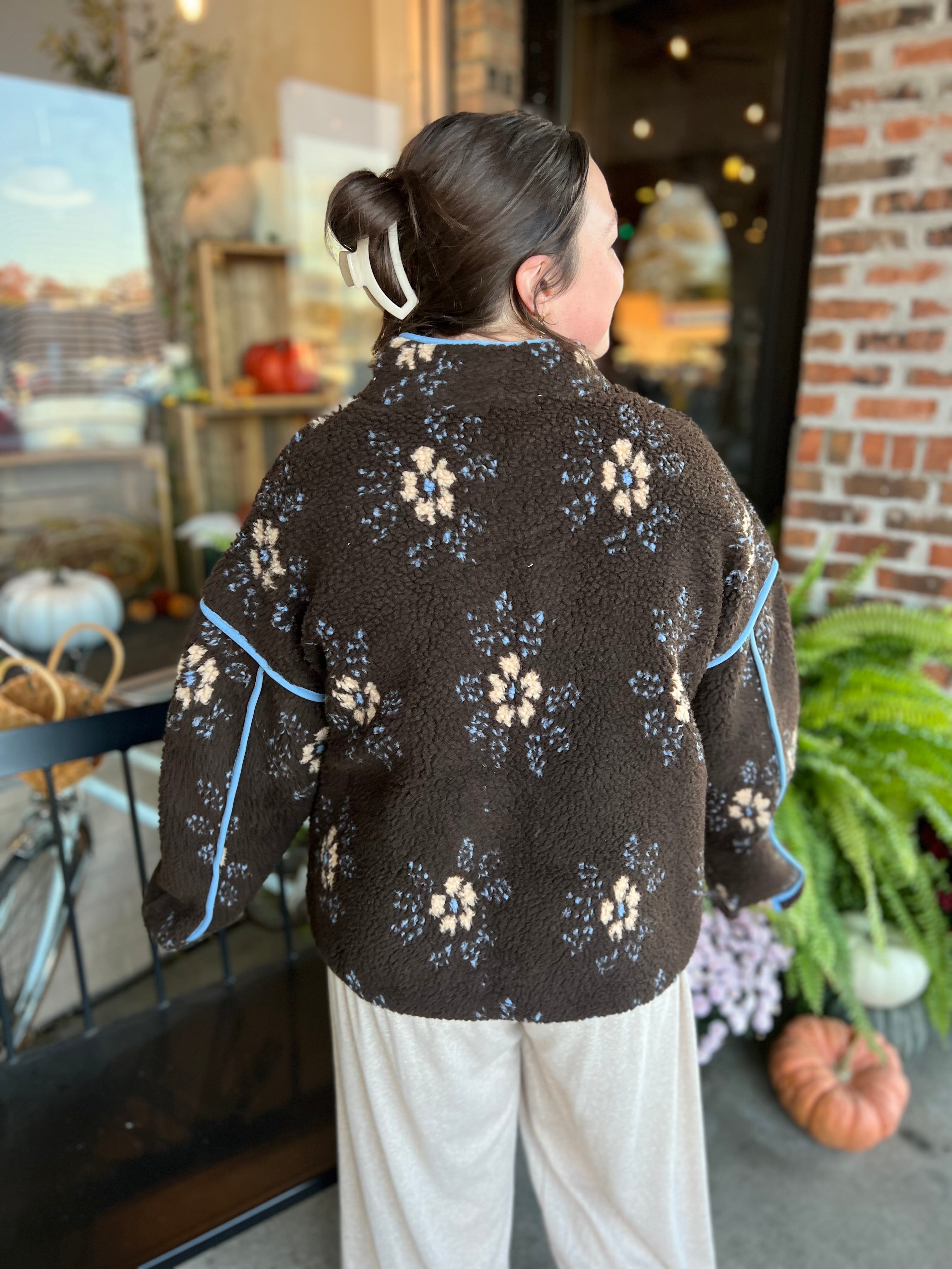 Brown Floral Fleece Jacket