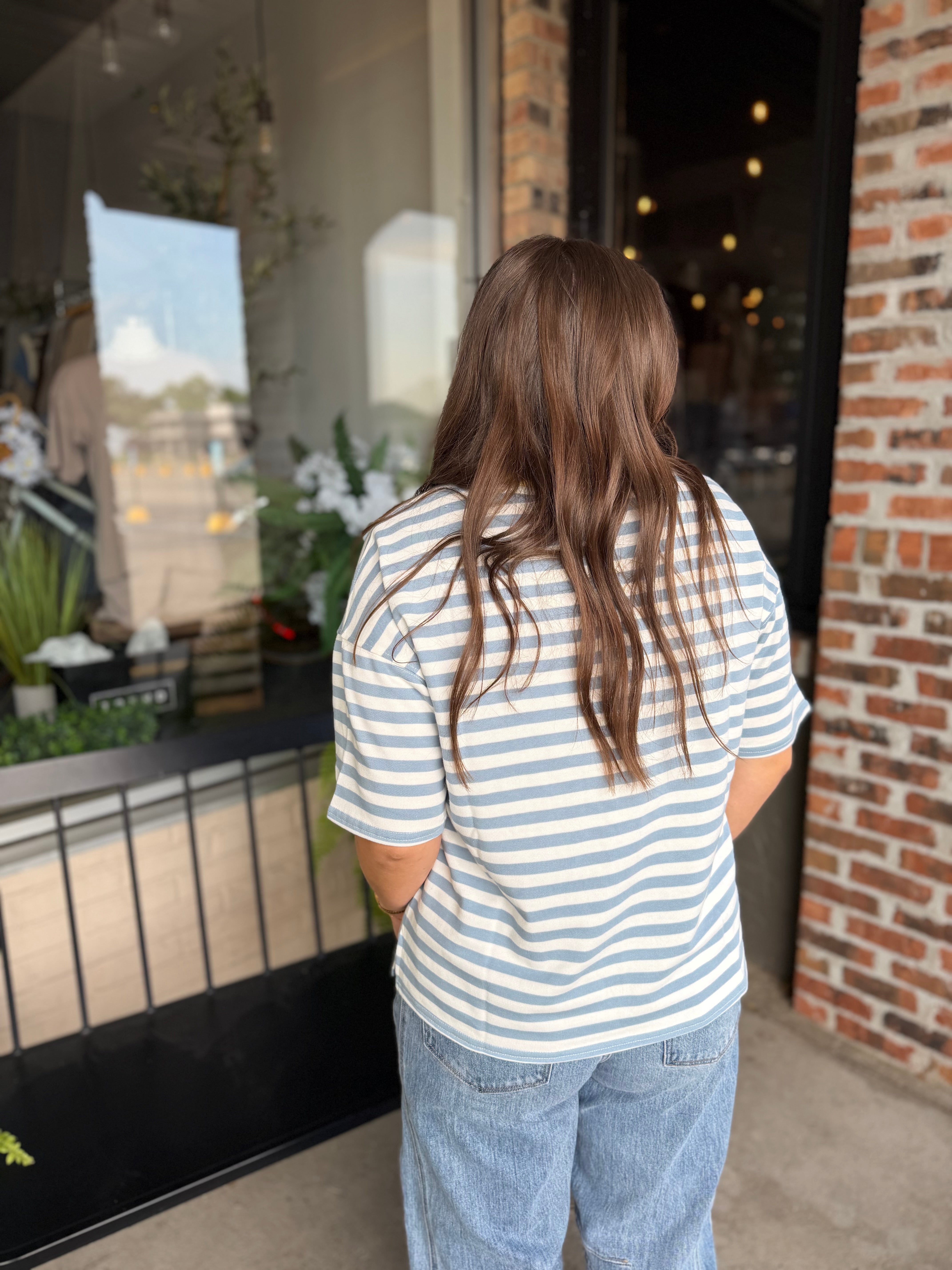 Blue Stripe Colorblock Top