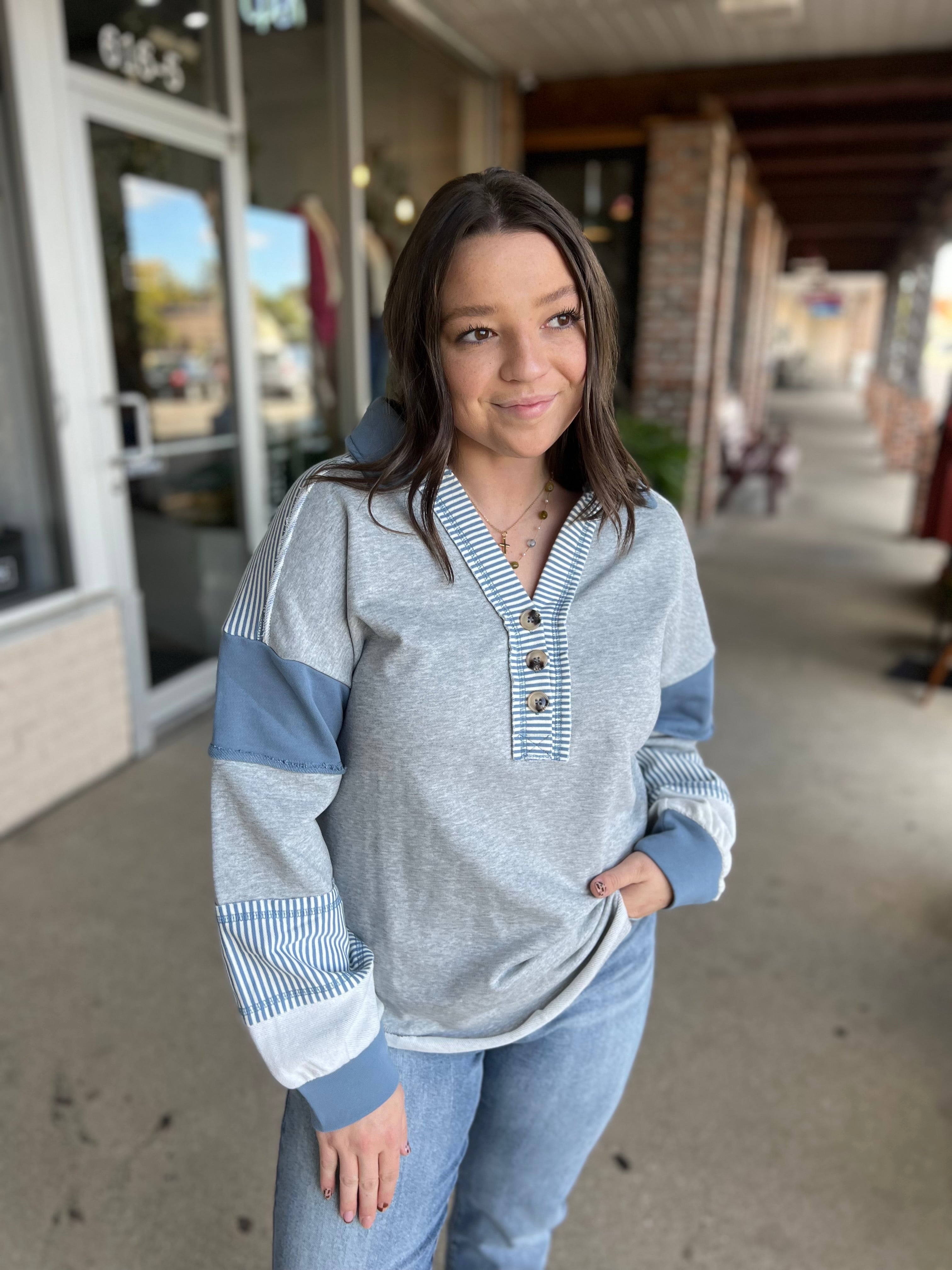 Grey Color Block Oversized Top