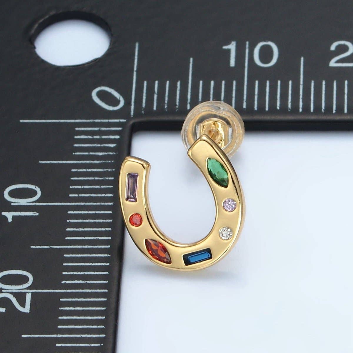 Gold Filled Multicolor Horseshoe Stud Earrings