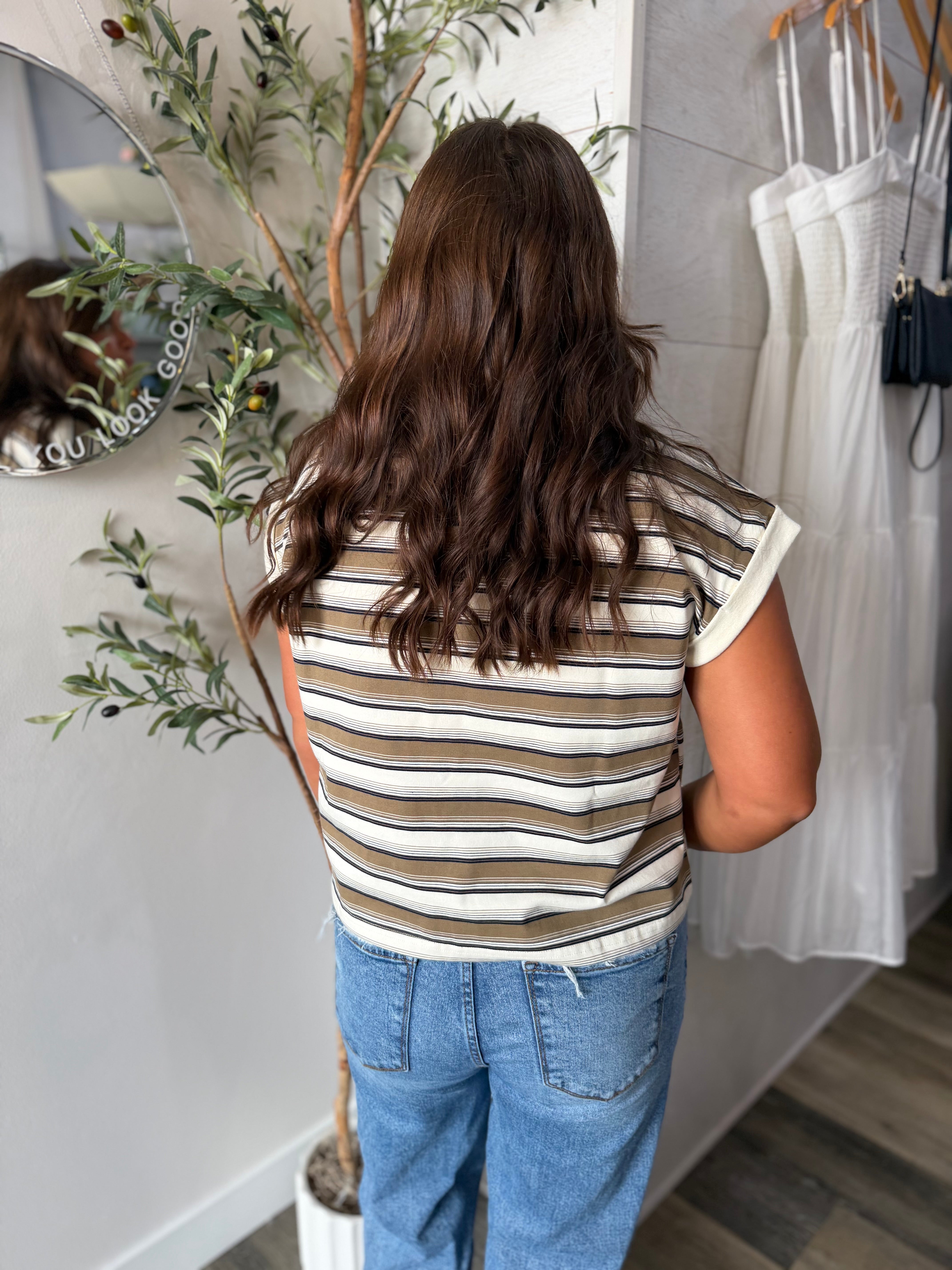 Cream Multi Stripe Knit Top