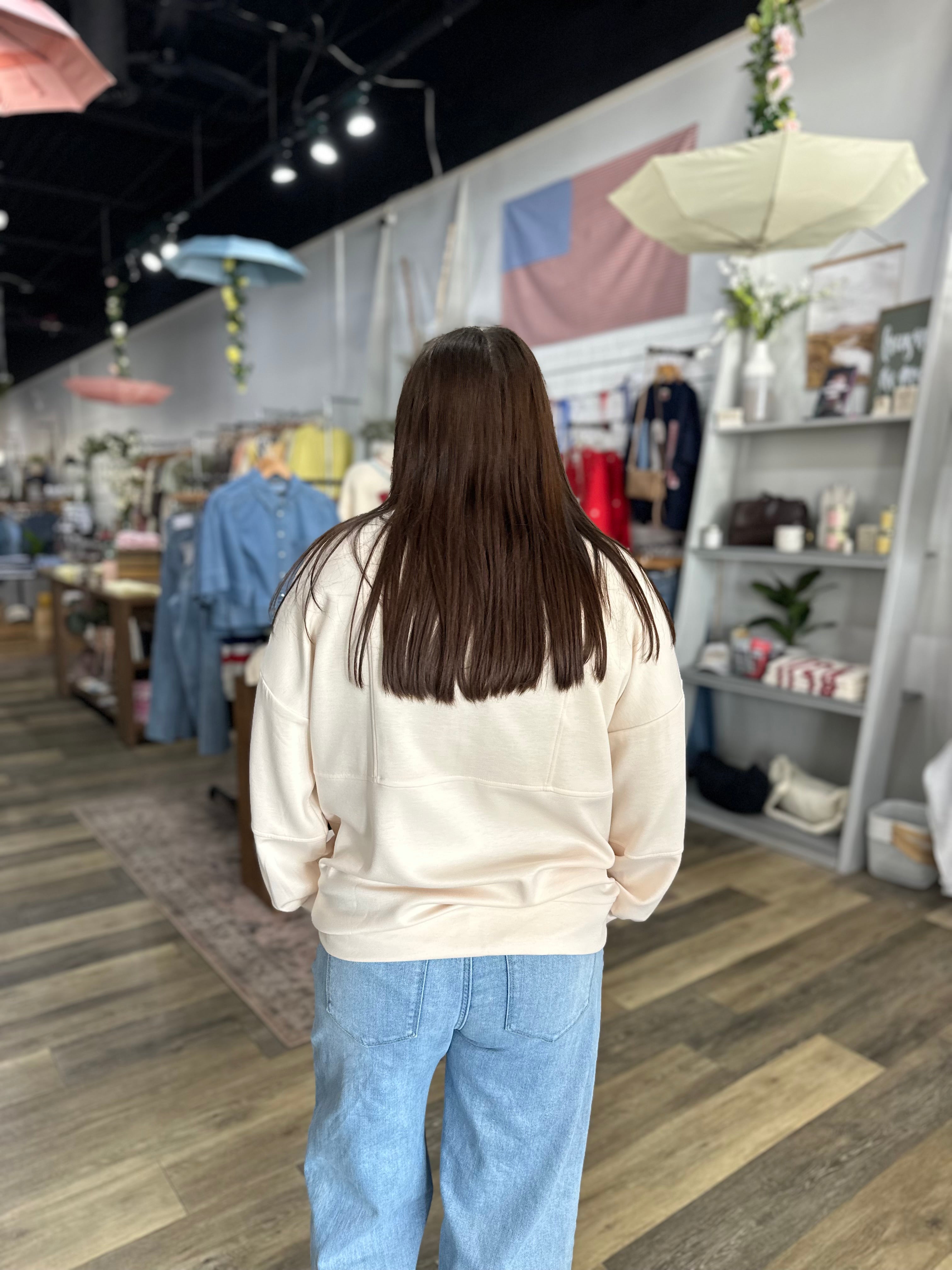 Cream Half Zip Oversized Top