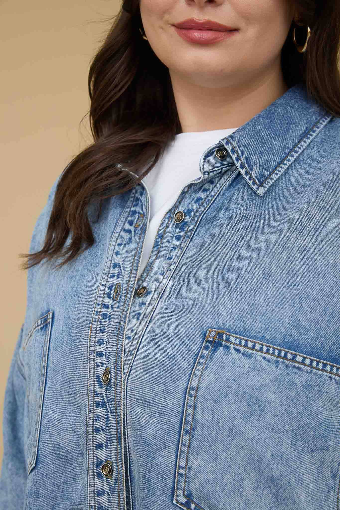 Plus Chambray Button Down Top