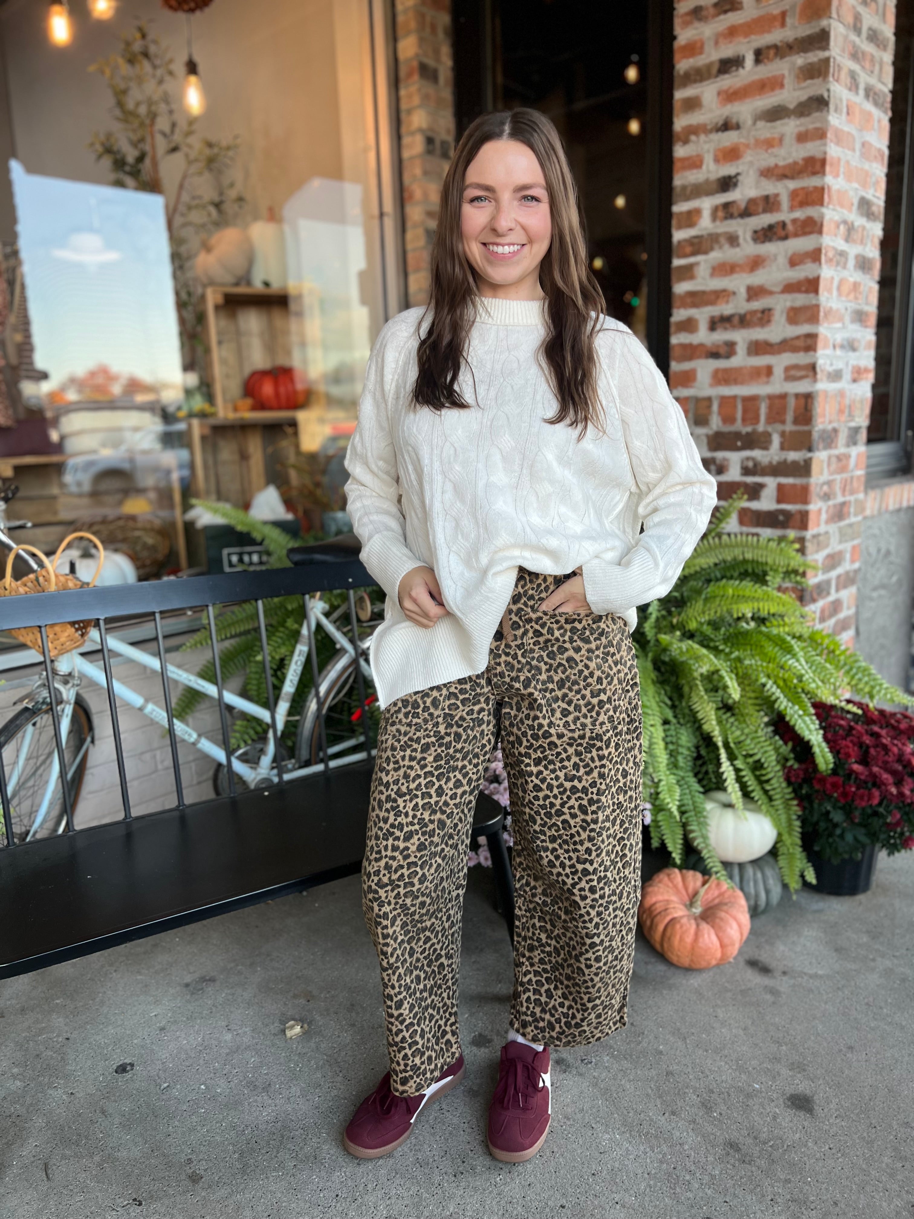 Leopard Printed Barrel Pants