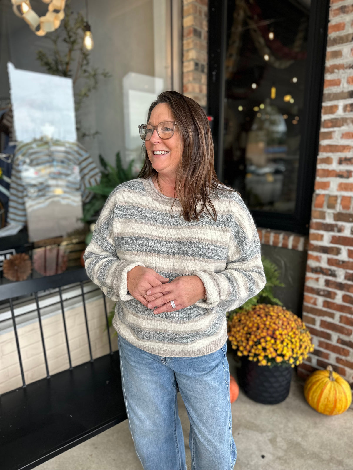 Light Mocha Multi Stripe Top