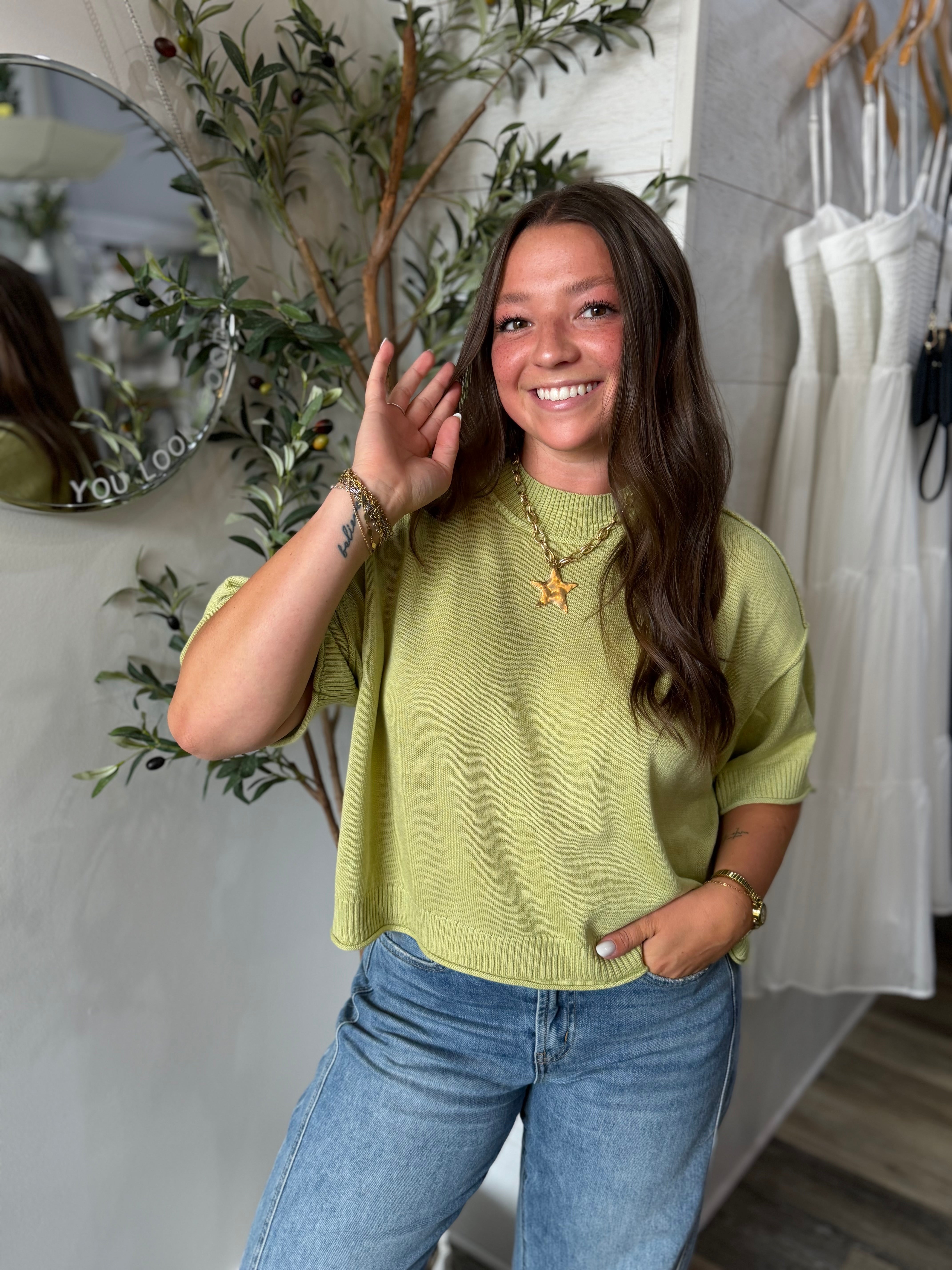 Sage Lightweight Mock Neck Sweater