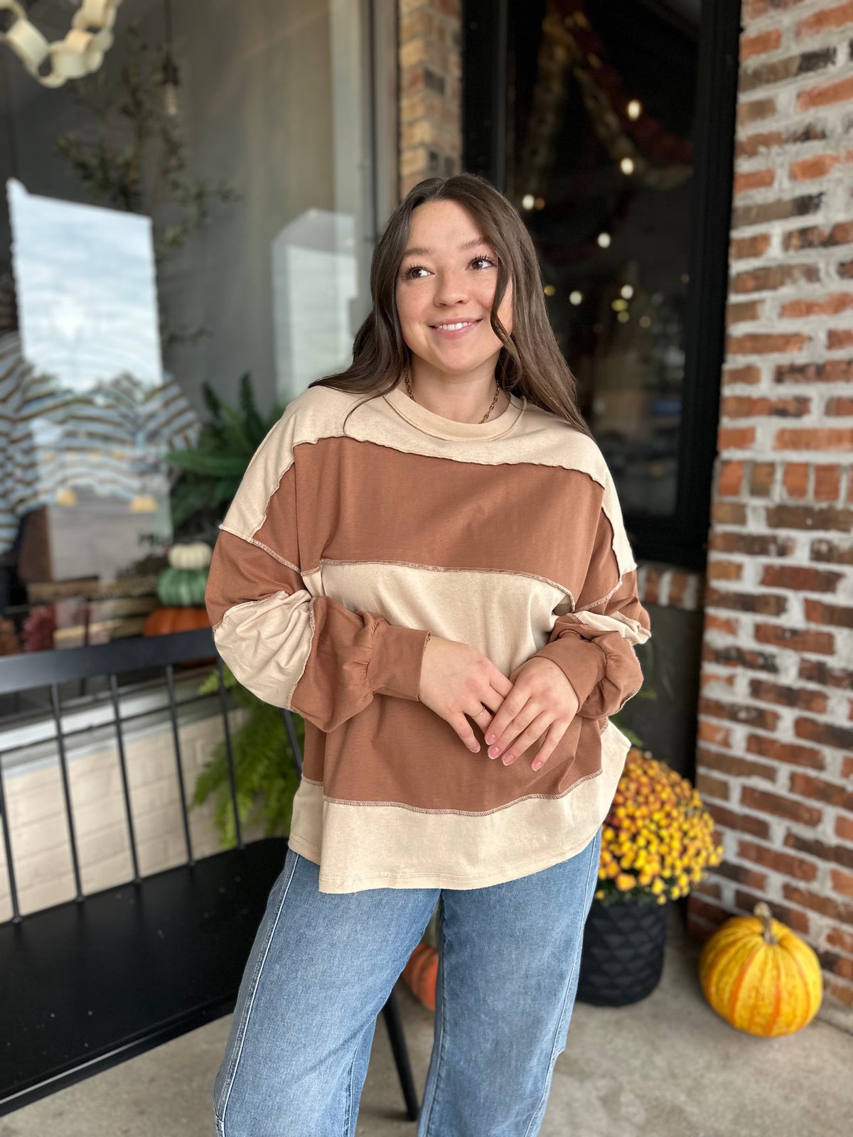 Natural Contrast Panel Slouchy Top
