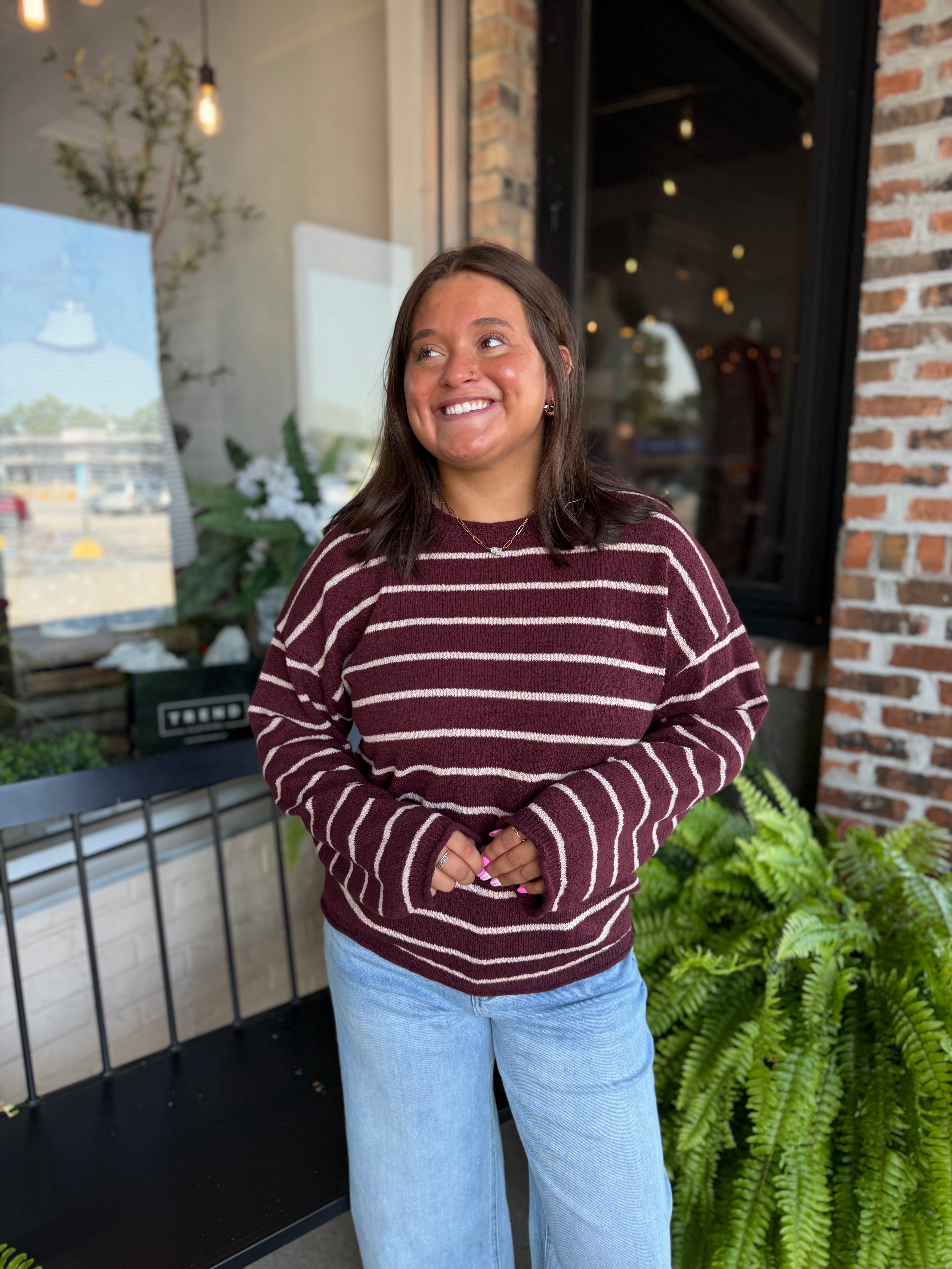 Burgundy Stripe Textured Sweater
