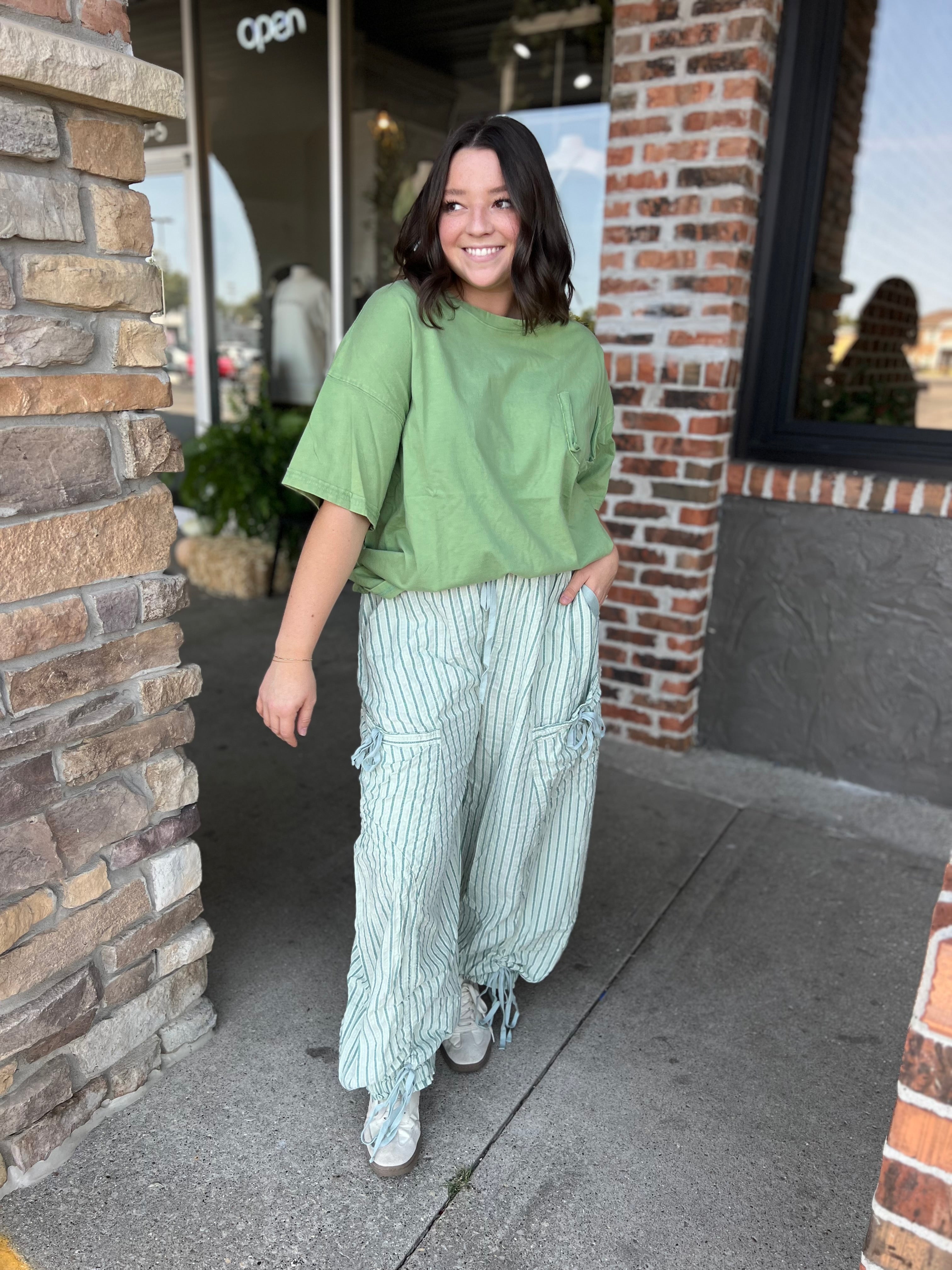 Mint Stripe Cargo Pants - FINAL SALE