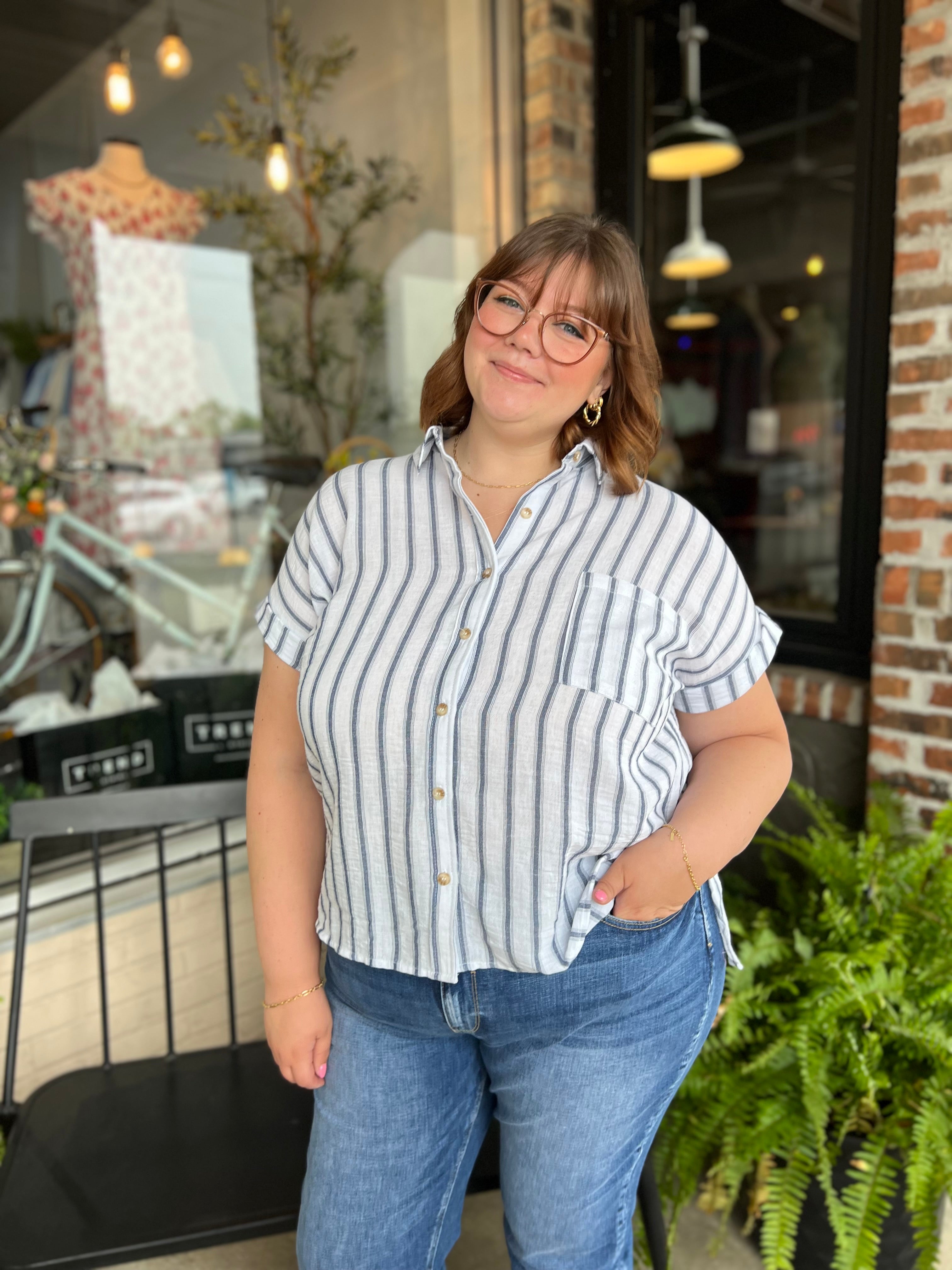 Plus Navy Stripe Shirt