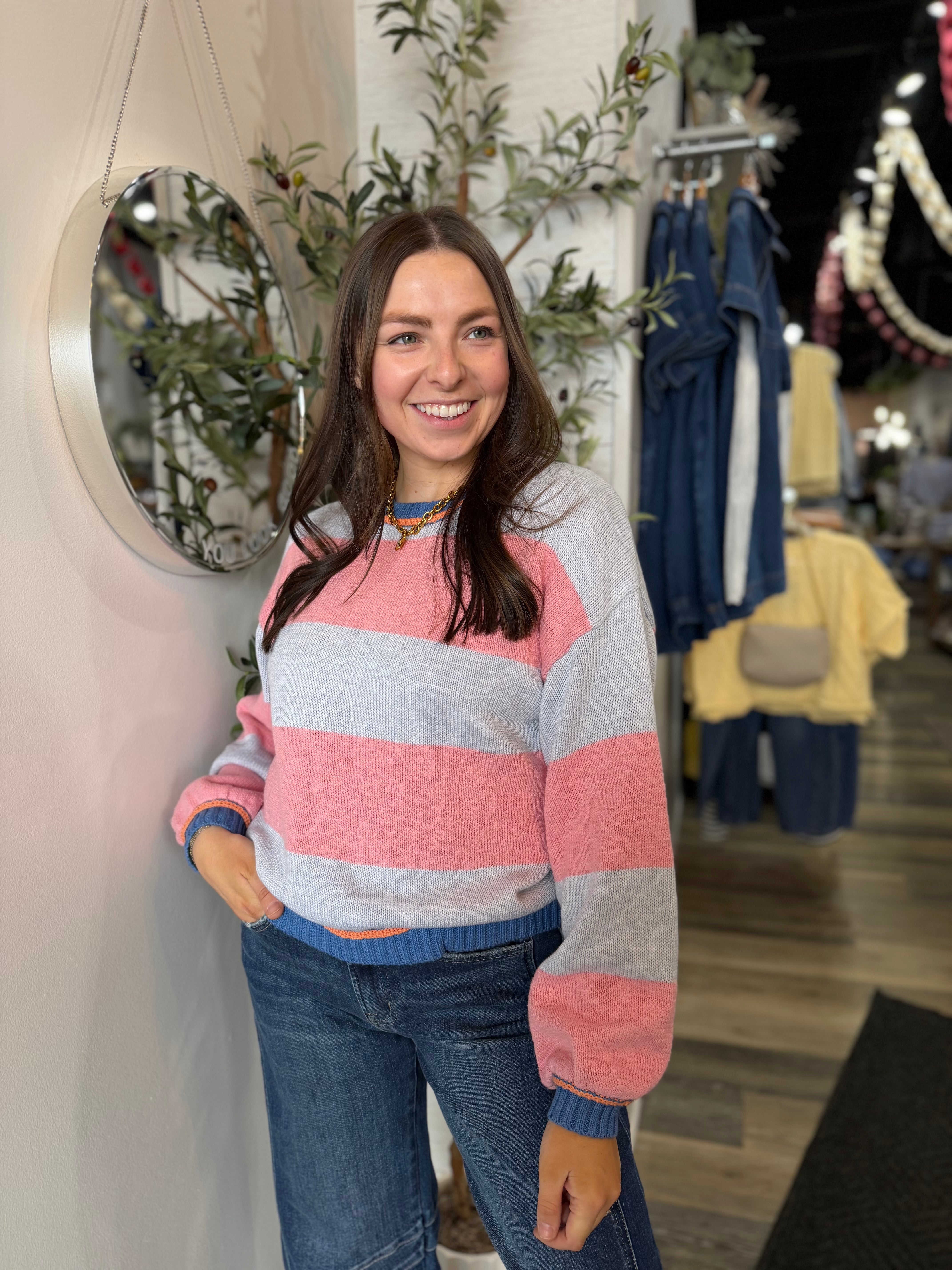 Grey & Pink Block Sweater