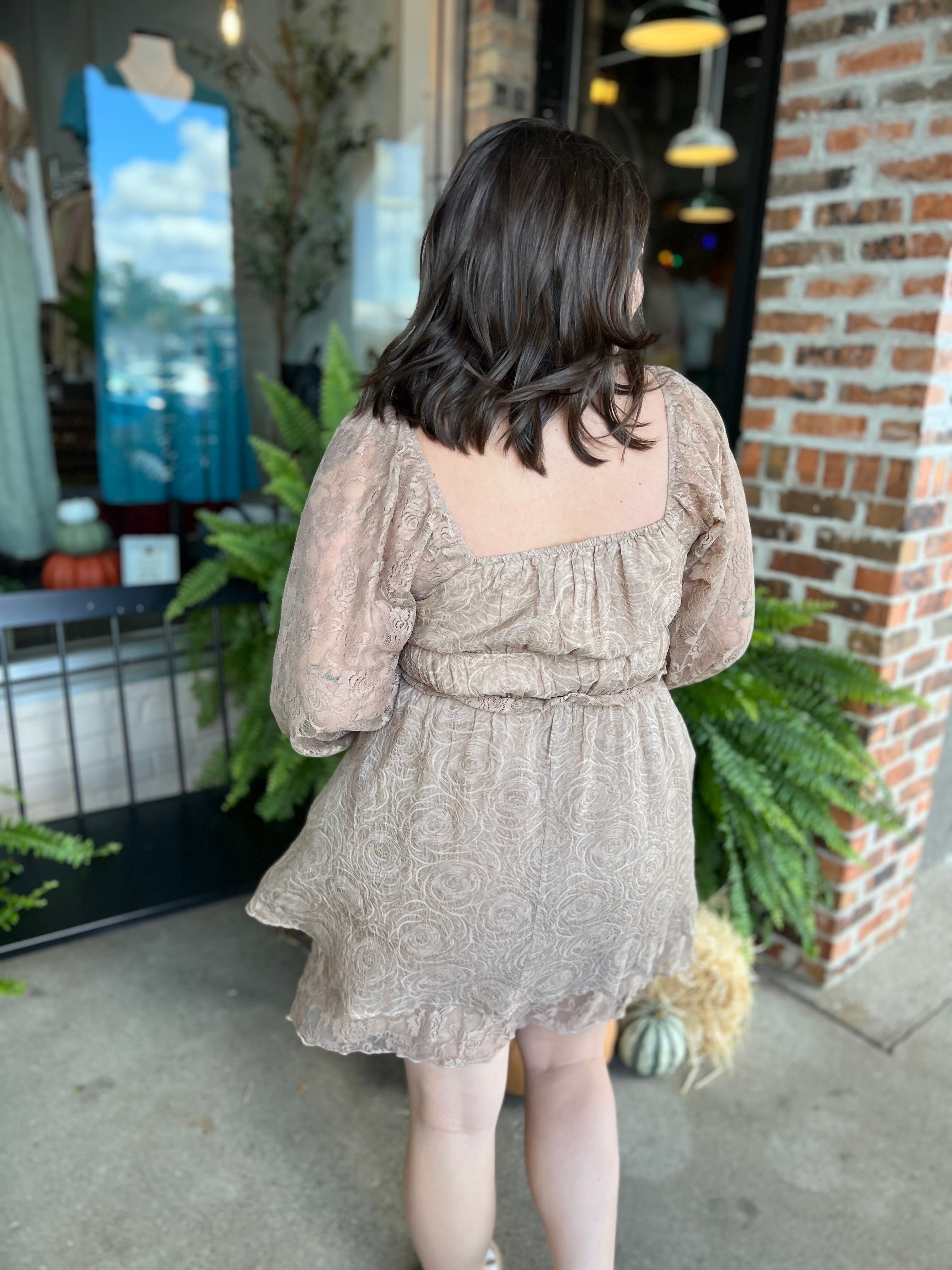 Taupe Sweetheart Lace Dress