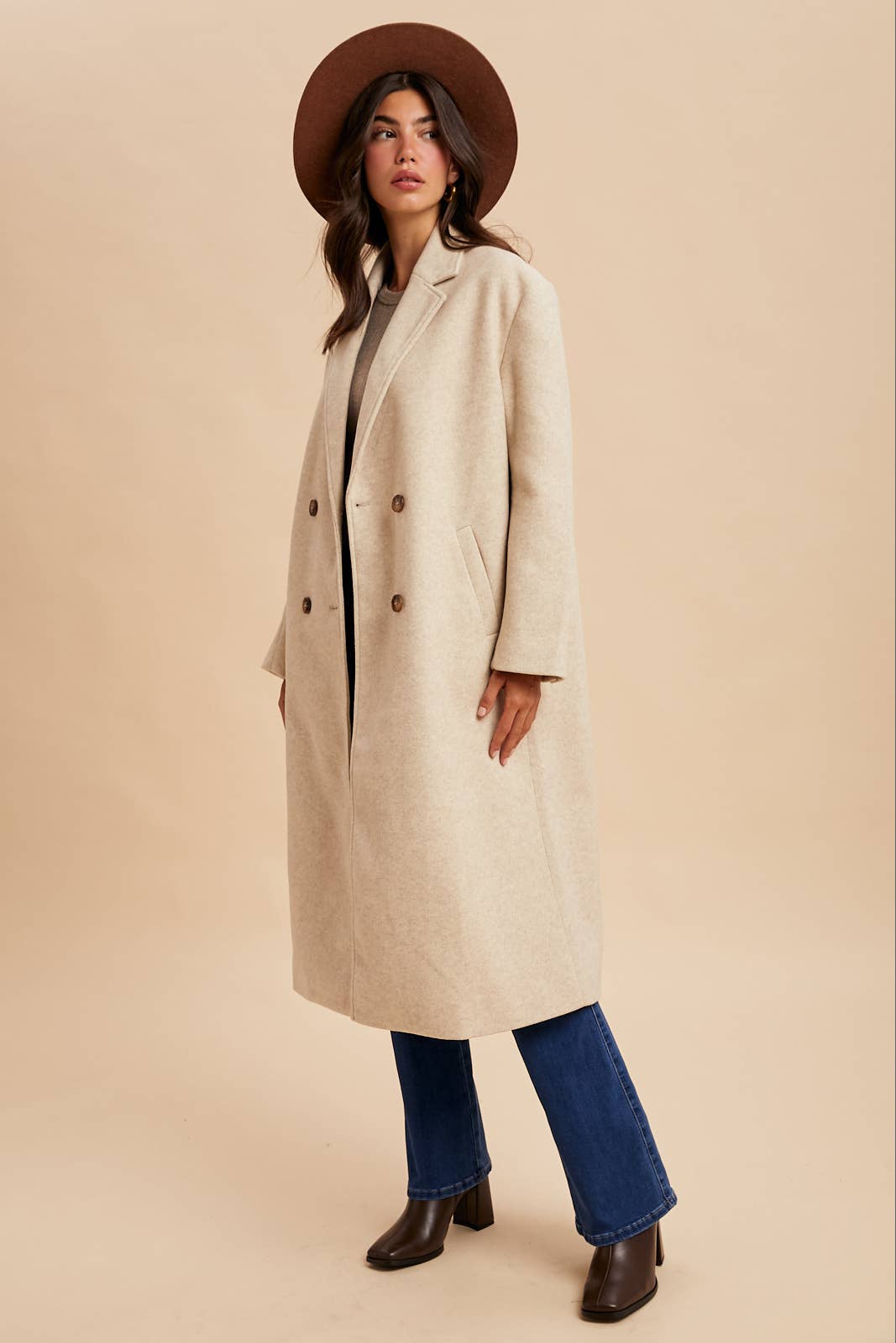 FELTED DOUBLE BREASTED LAPEL DUSTER COAT