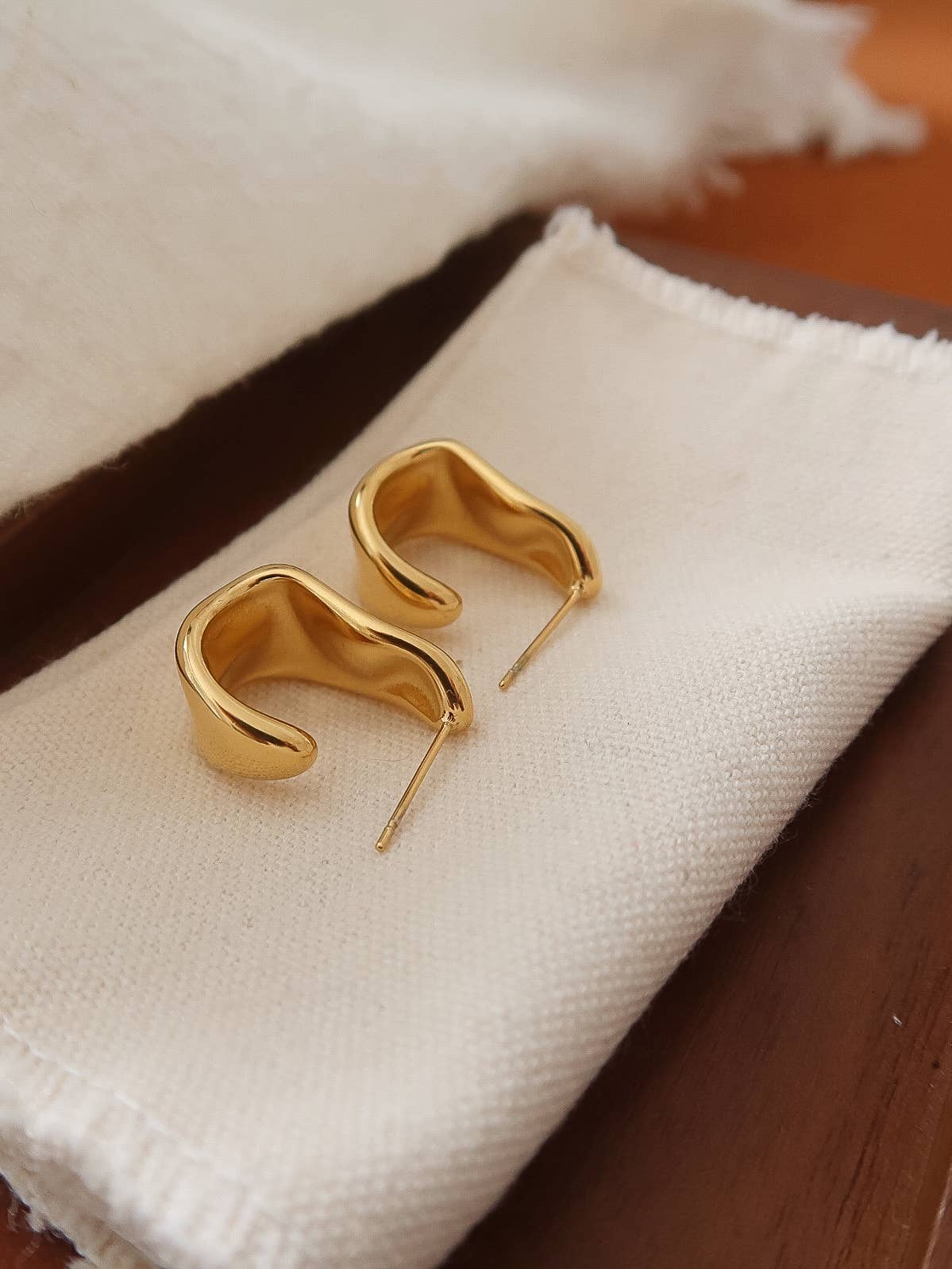 Sculpted Wave Hoop Earrings Non Tarnish
