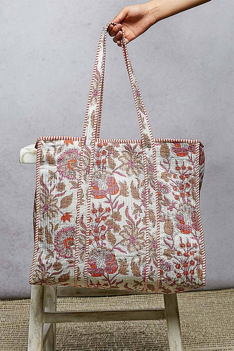 Ivory Quilted Tote Bag: