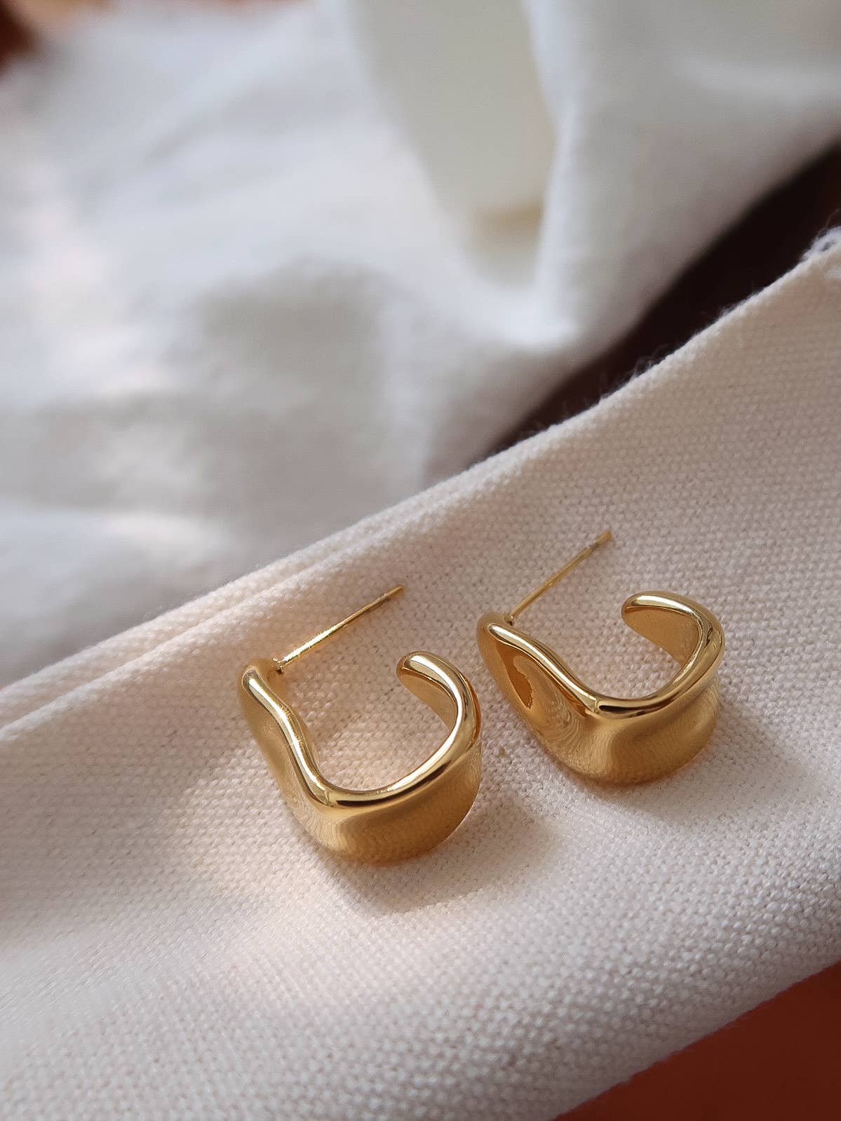 Sculpted Wave Hoop Earrings Non Tarnish