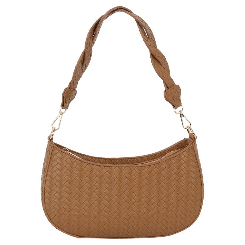 Brown Twisted Handle Woven Shoulder Bag