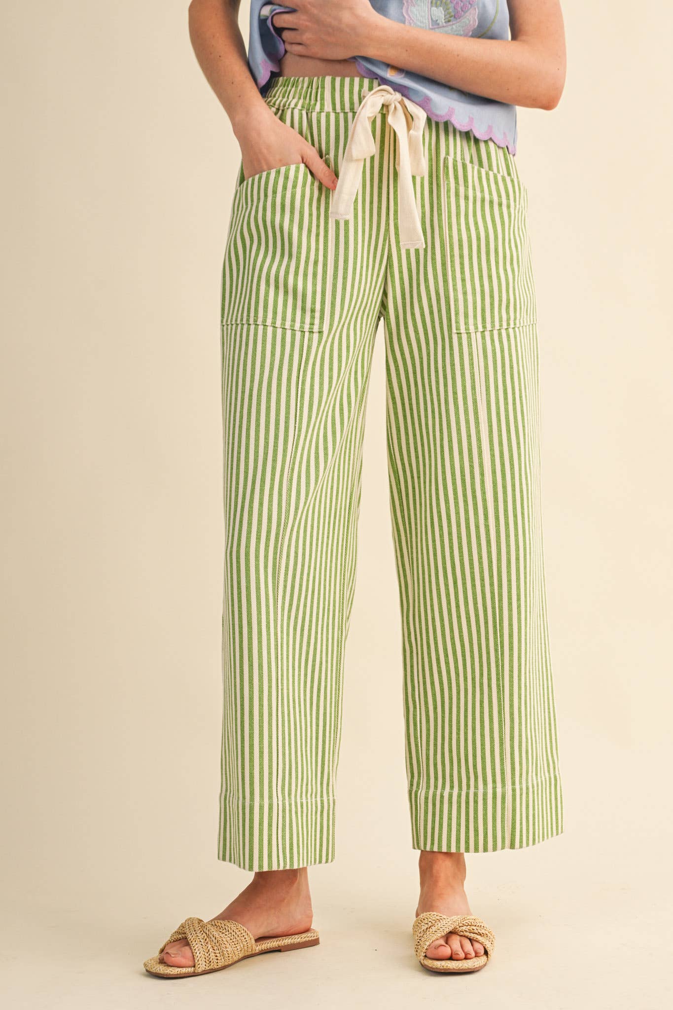 Sage Stripe Wide Leg Pants