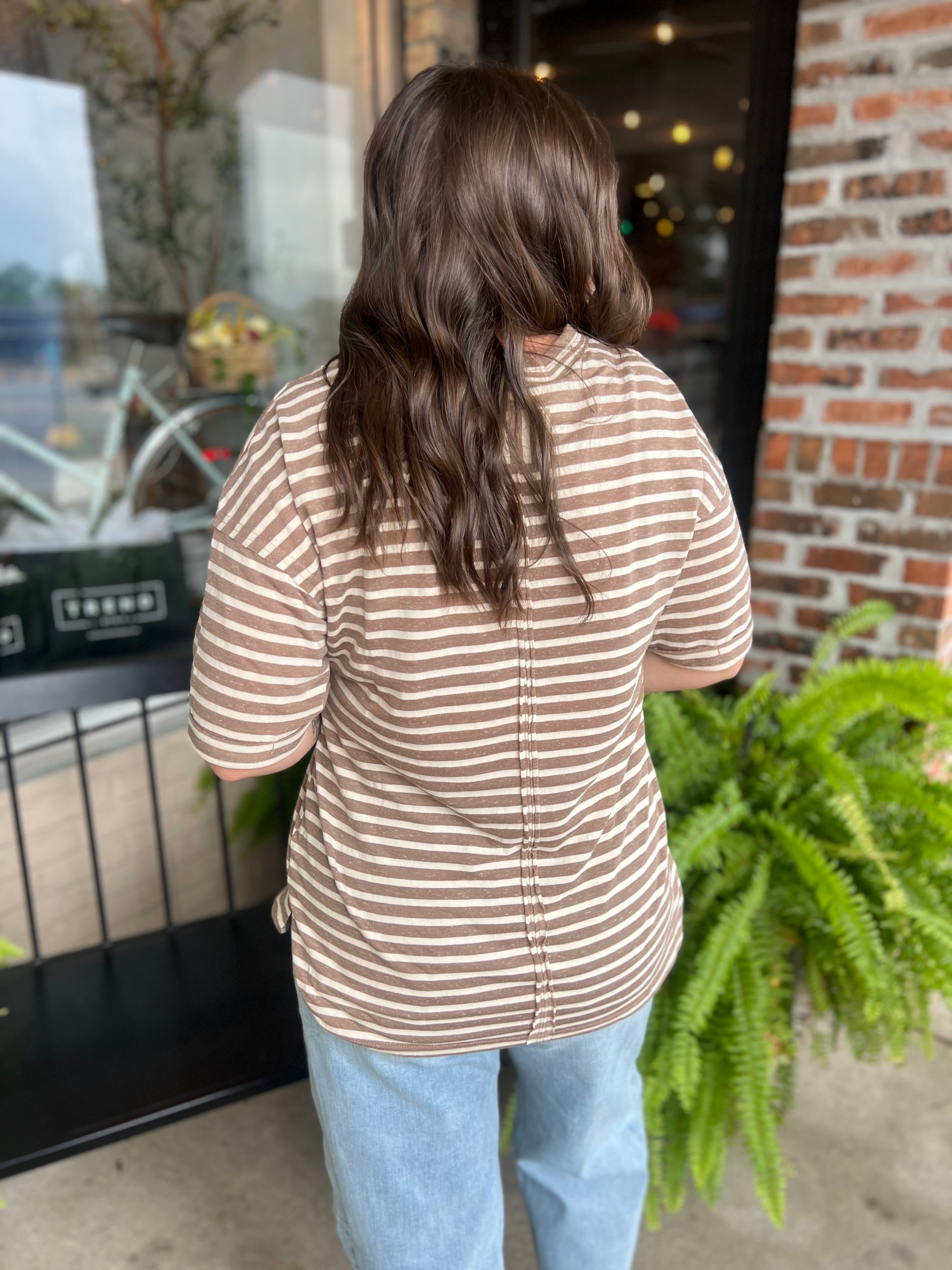 Mocha Oversized Stripe V-Neck Knit Top