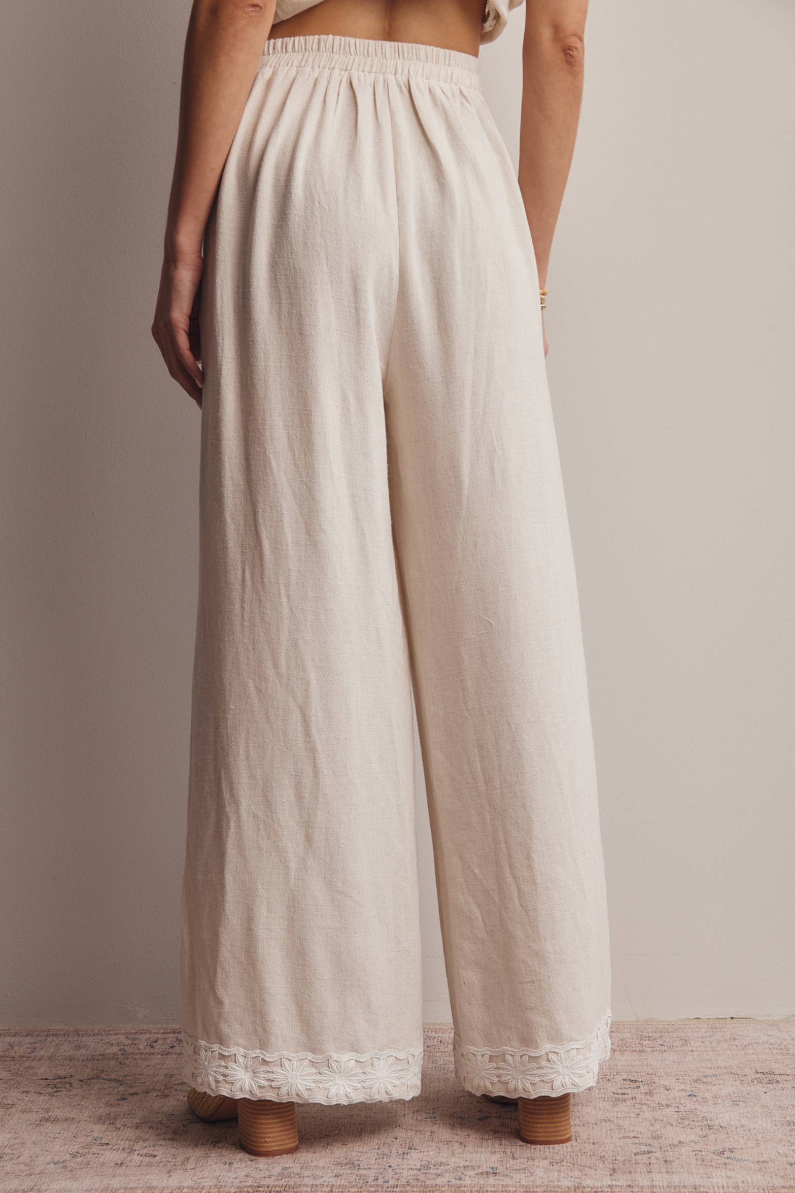 Embroidered Wide Leg Pants